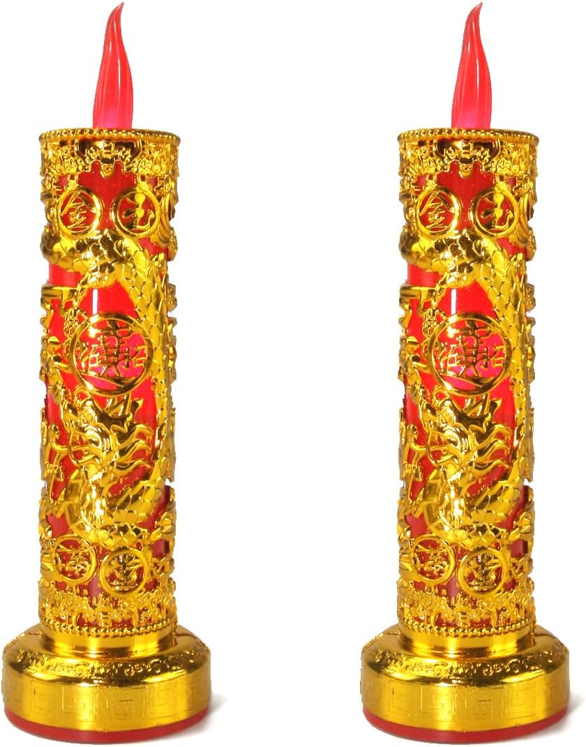 2pcs Chinese Buddhist Flameless LED Candle Lamp - Traditional Red Lantern Design, Retro Light for Meditation, Altar & Feng Shui Décor - Image 1