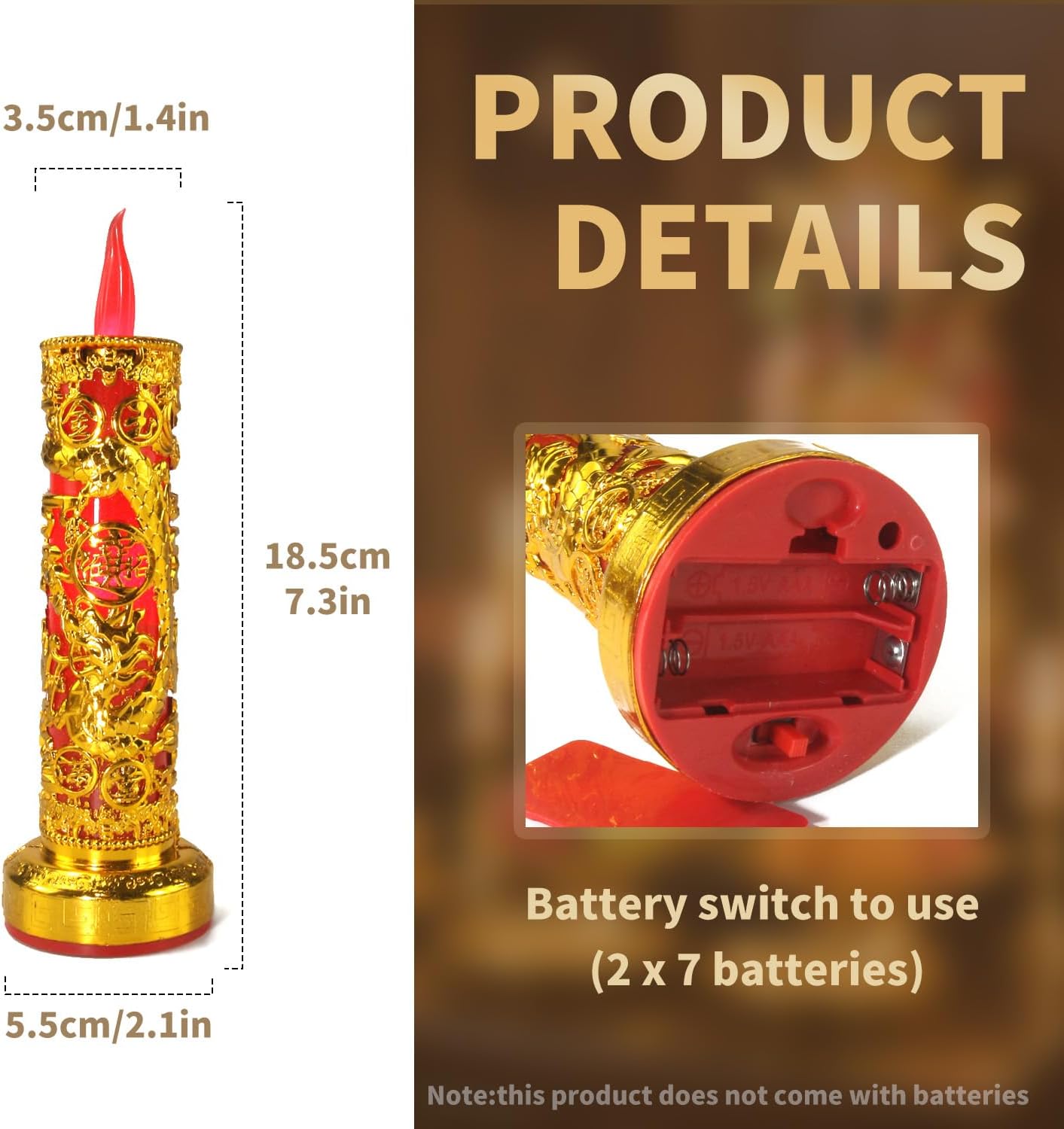 2pcs Chinese Buddhist Flameless LED Candle Lamp - Traditional Red Lantern Design, Retro Light for Meditation, Altar & Feng Shui Décor - Image 2