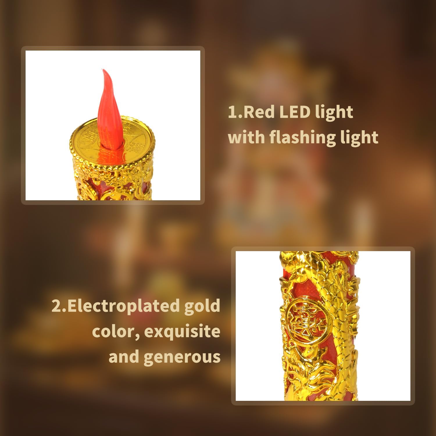 2pcs Chinese Buddhist Flameless LED Candle Lamp - Traditional Red Lantern Design, Retro Light for Meditation, Altar & Feng Shui Décor - Image 3