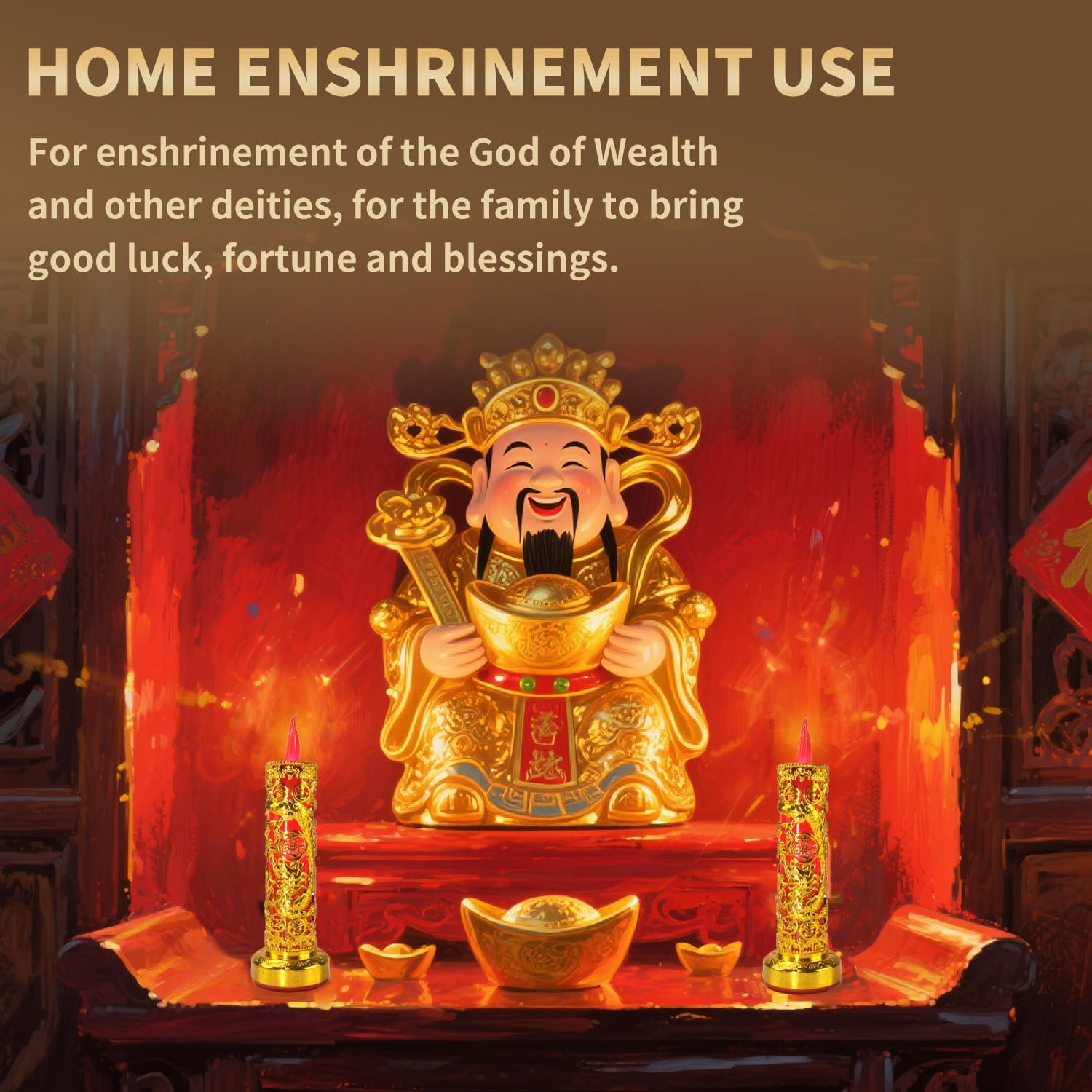 2pcs Chinese Buddhist Flameless LED Candle Lamp - Traditional Red Lantern Design, Retro Light for Meditation, Altar & Feng Shui Décor - Image 4