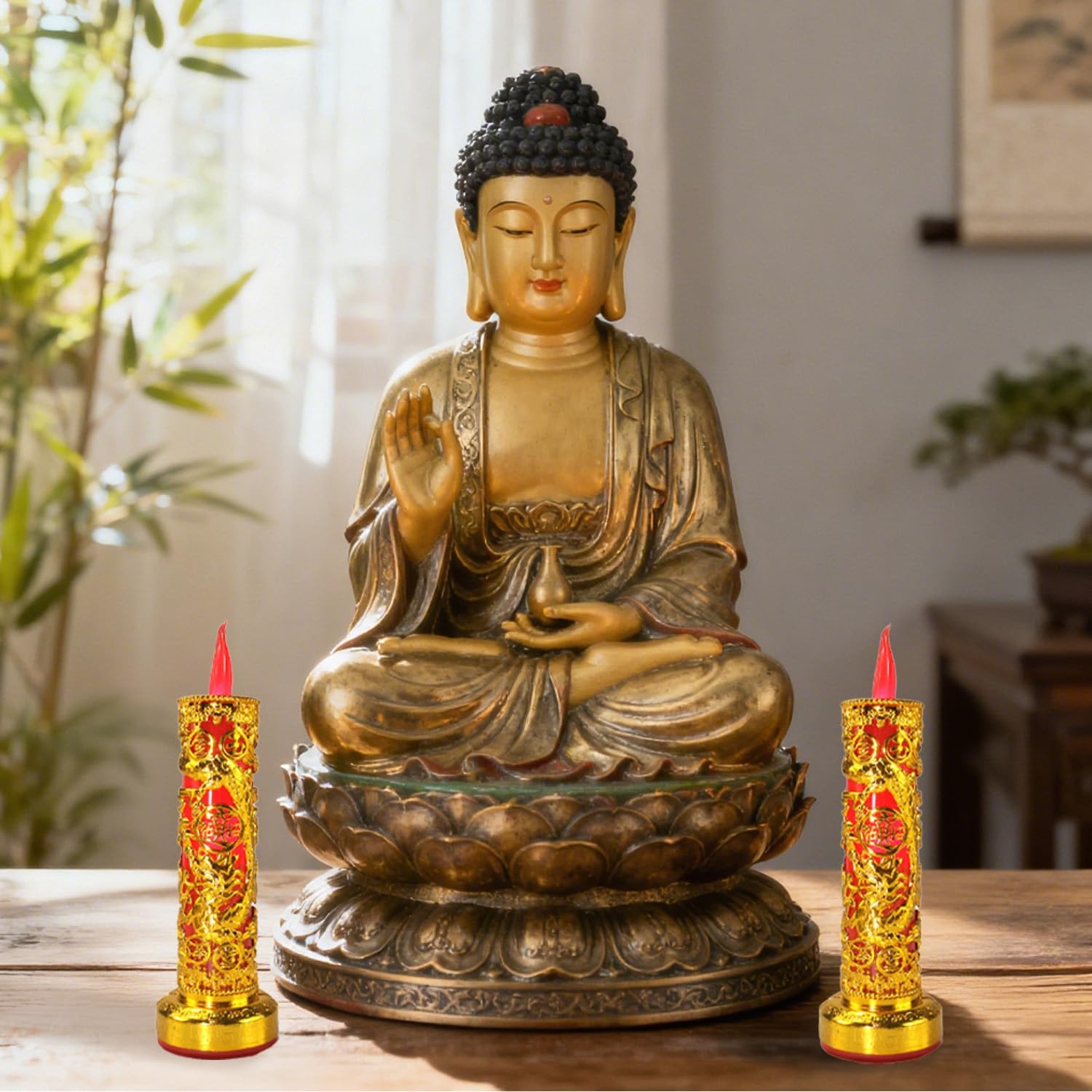 2pcs Chinese Buddhist Flameless LED Candle Lamp - Traditional Red Lantern Design, Retro Light for Meditation, Altar & Feng Shui Décor - Image 5