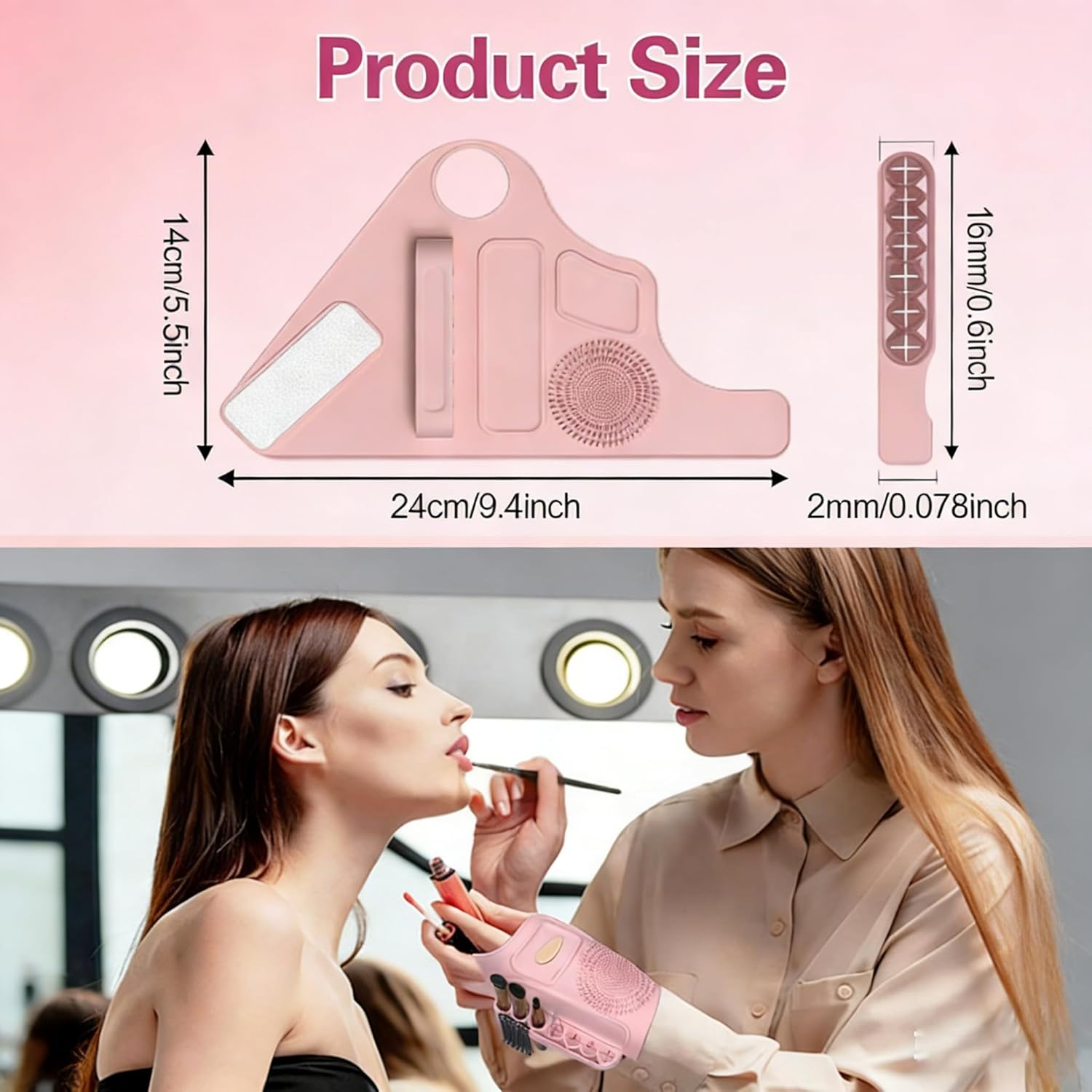 Silicone Makeup Assistant Wristband, Professional Portable Beauty Tool with Brush Holder, Color Mixing Palette & Cleaning Zone, Adjustable Hand Strap for Artists Daily Use(Pink) - Image 2