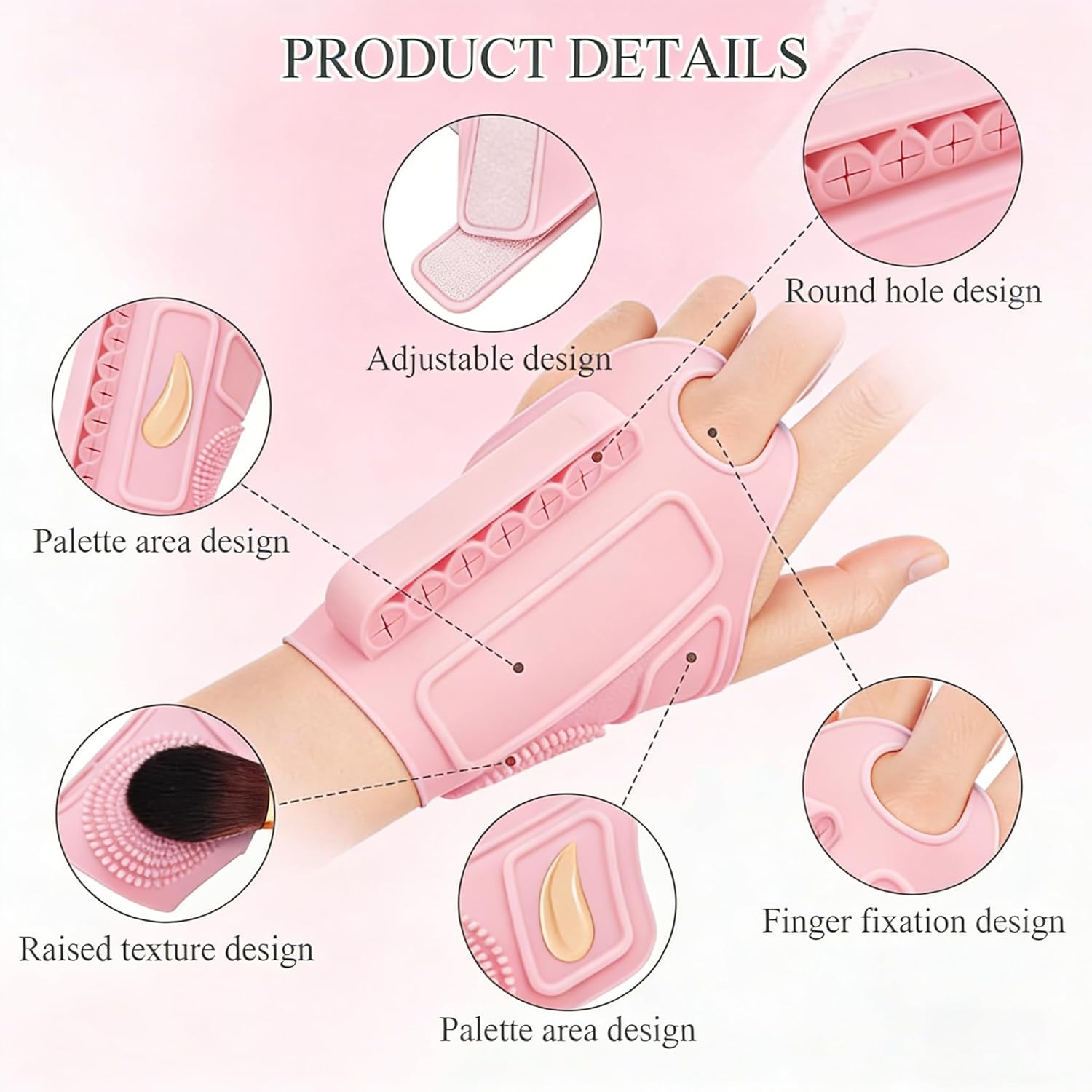 Silicone Makeup Assistant Wristband, Professional Portable Beauty Tool with Brush Holder, Color Mixing Palette & Cleaning Zone, Adjustable Hand Strap for Artists Daily Use(Pink) - Image 3