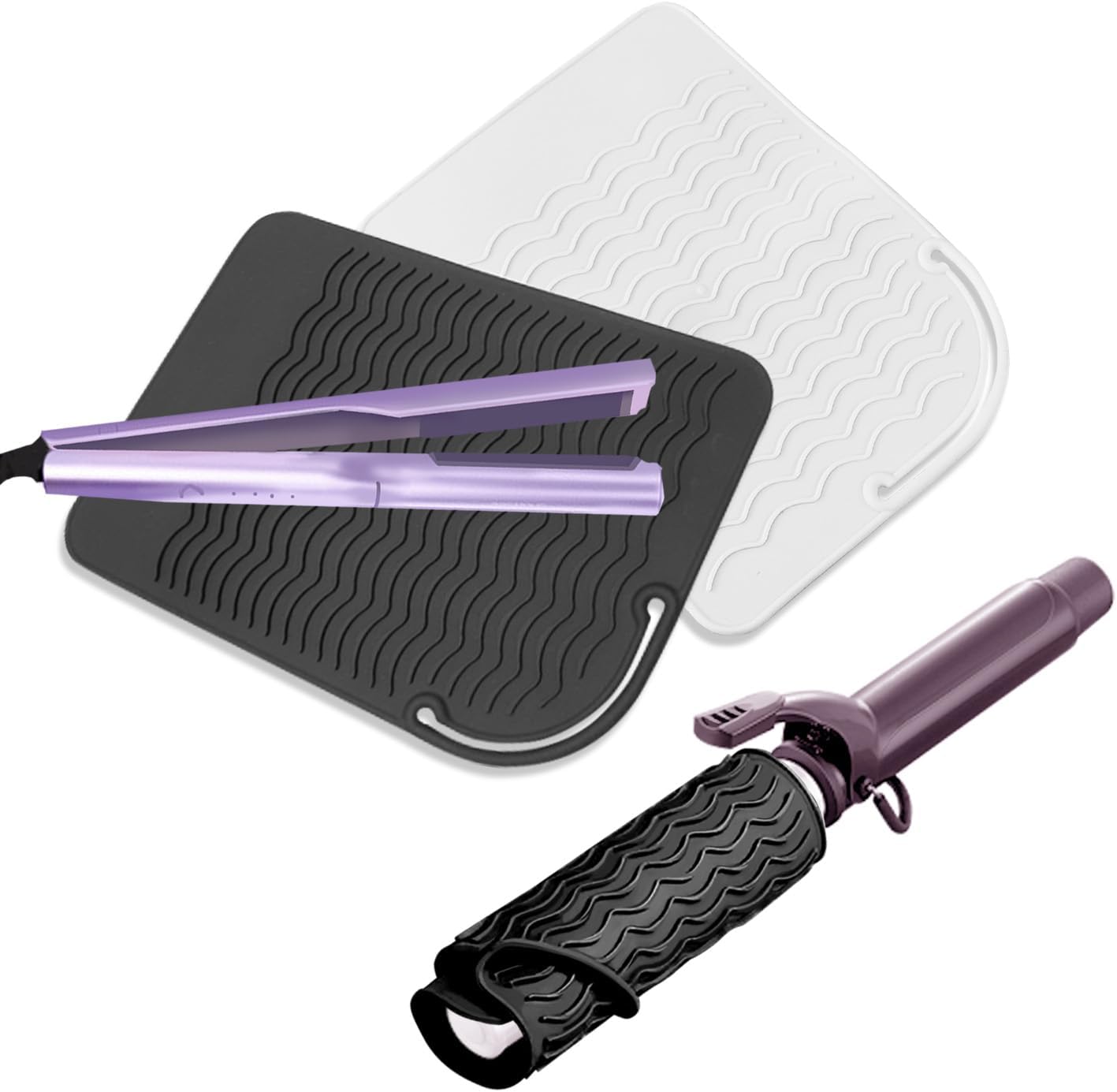2 Pcs Silicone High Heat Resistant Mat for Hair Styling Tools, Portable Hot Protection Pad Curling Iron, Straighteners, Ideal Home, Makeup, Travel & Salon Use(8.46*6.3IN, Black+White) - Image 1
