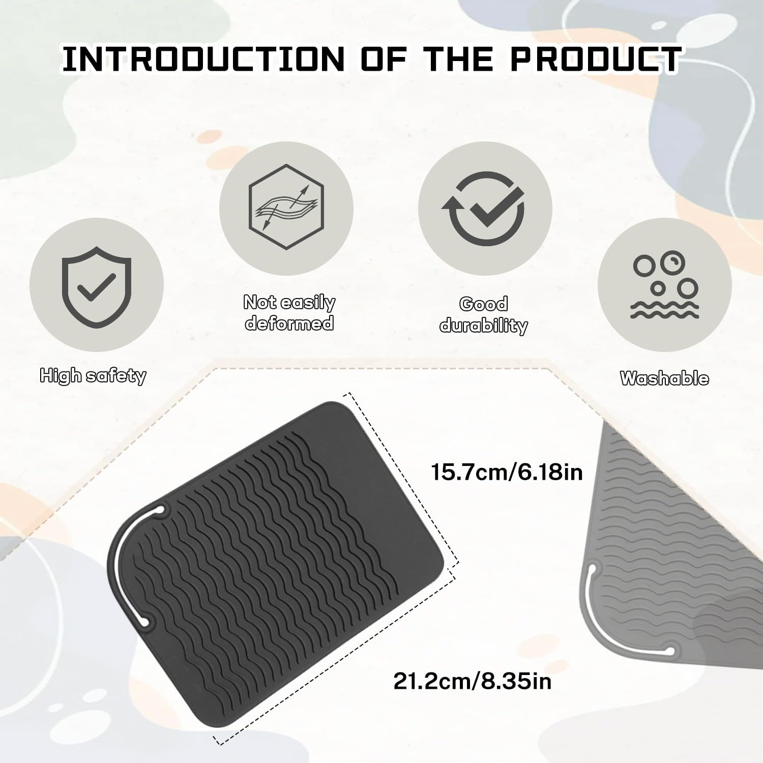2 Pcs Silicone High Heat Resistant Mat for Hair Styling Tools, Portable Hot Protection Pad Curling Iron, Straighteners, Ideal Home, Makeup, Travel & Salon Use(8.46*6.3IN, Black+White) - Image 2