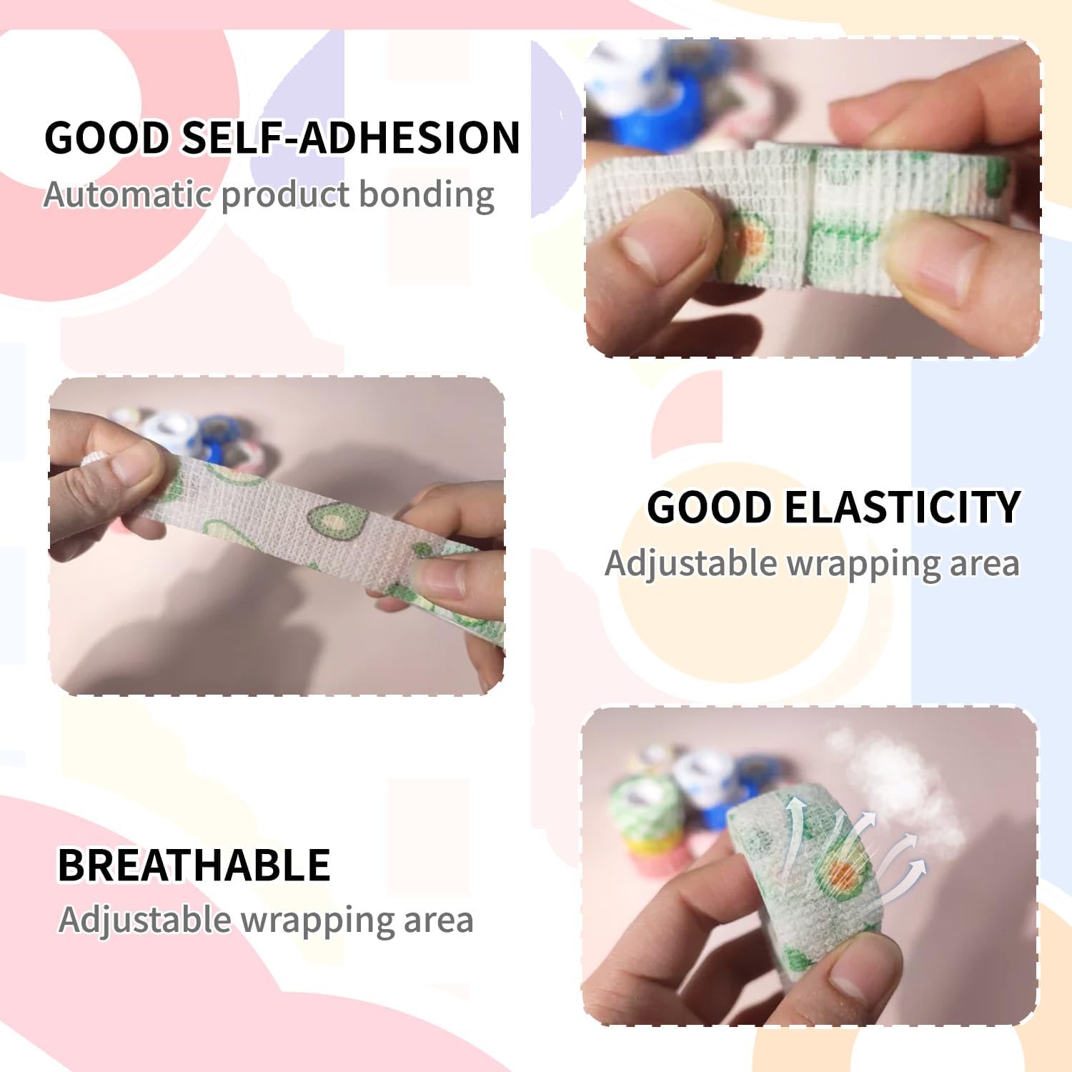 Self-Adhesive Finger Bandage - 8 Rolls of Elastic & Breathable Protector, Waterproof Cohesive Tape Sports Fixing Band Stretch Wrap (1Inch x 5 Yards, Colors) - Image 3