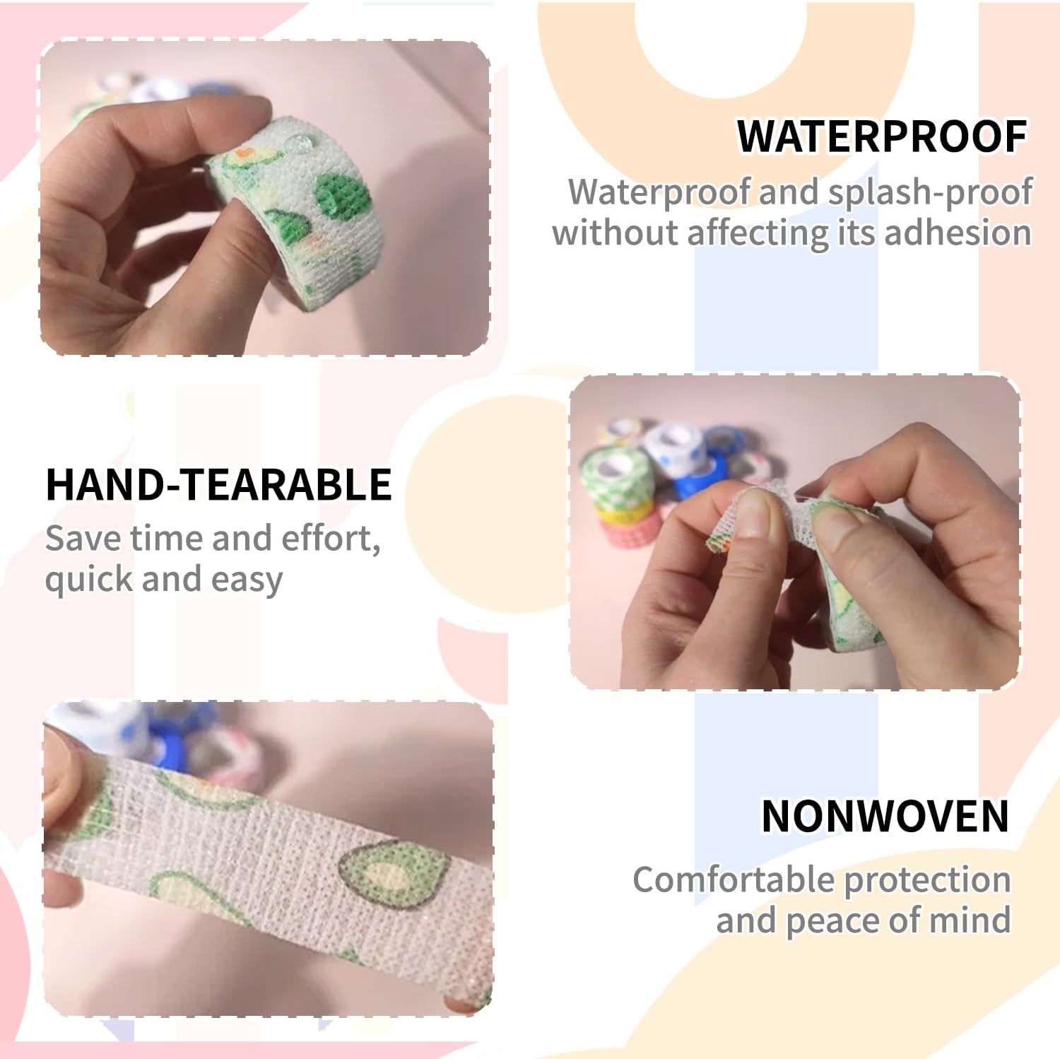 Self-Adhesive Finger Bandage - 8 Rolls of Elastic & Breathable Protector, Waterproof Cohesive Tape Sports Fixing Band Stretch Wrap (1Inch x 5 Yards, Colors) - Image 4