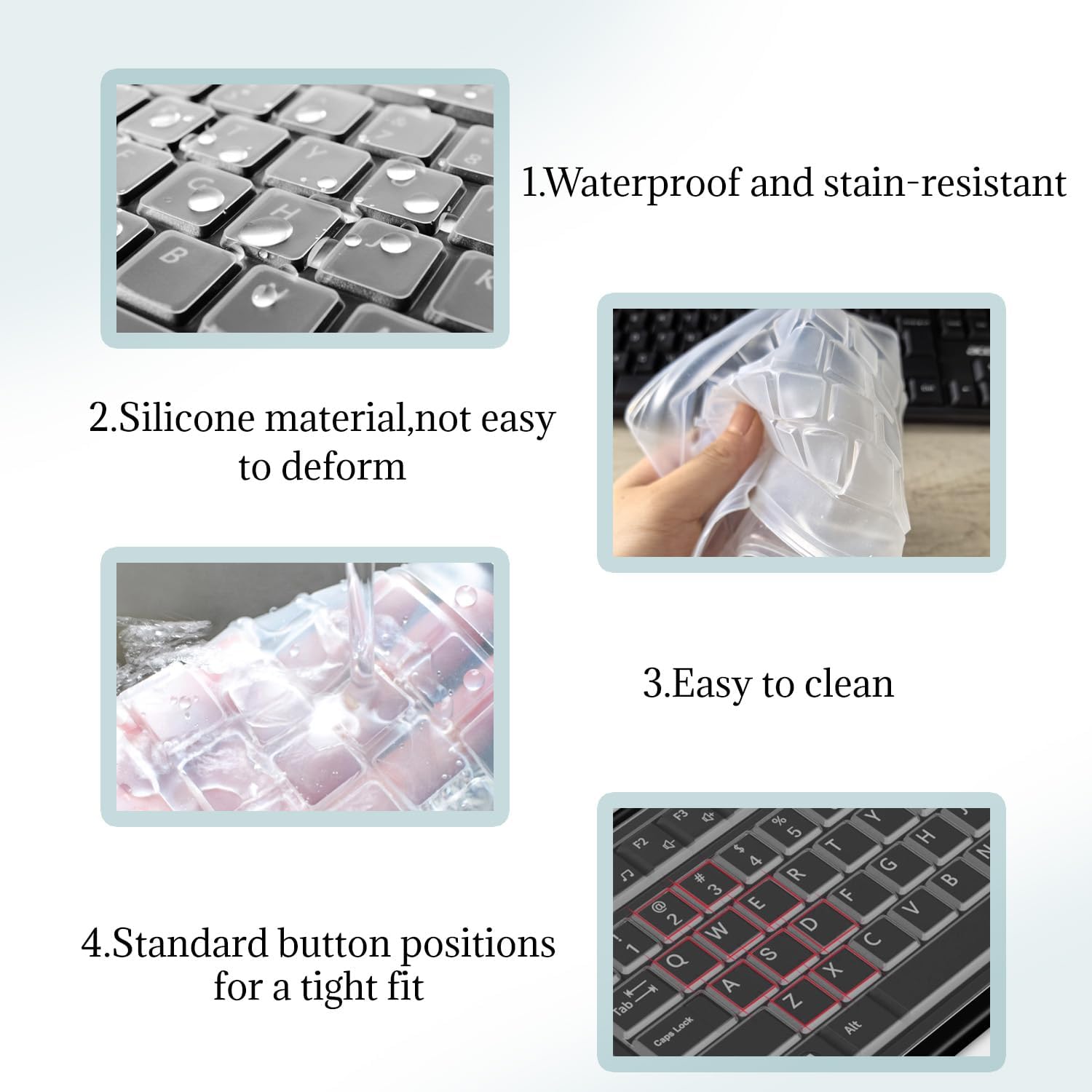 Clear PC Desktop Keyboard Cover, Universal Silicone Protector Skin for 104/107 Keys, Ultra-Thin, Waterproof, Dustproof, Anti-Slip Fits Most Standard Keyboards - Image 4