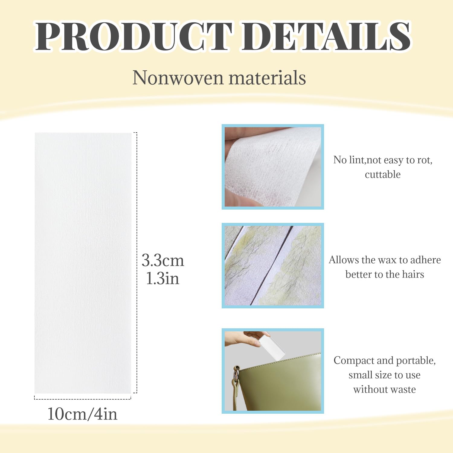 Disposable Portable Non-Woven Hair Removal Strips 1.3x4 Inches for Beauty Body Care, Beeswax Special White Paper（10 Pcs） - Image 2