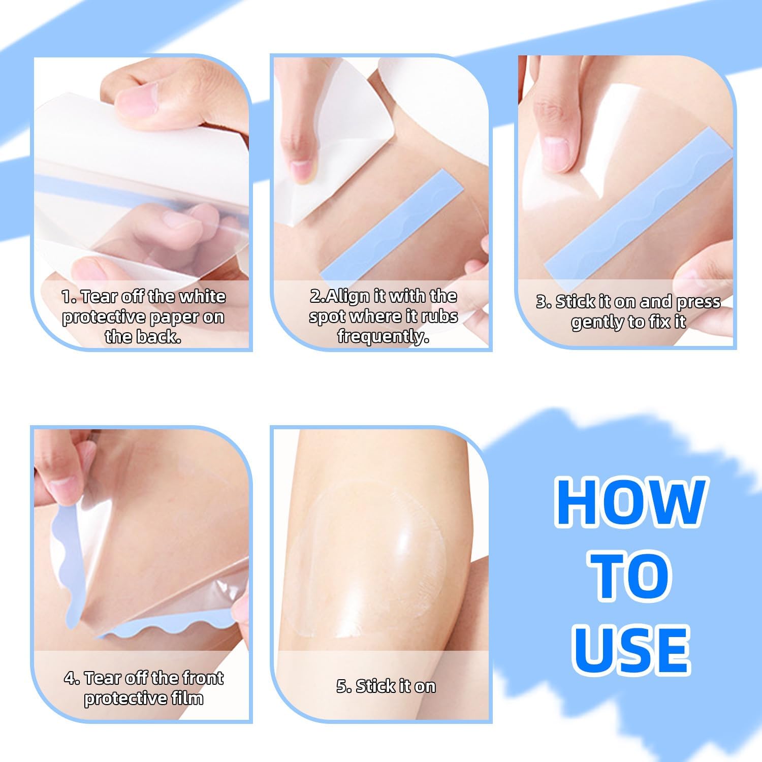 10 Pcs PU Transparent Anti-Chafing Thigh Patches, Waterproof Film Invisible Adhesive Sticker for Thigh, Knee, Heel Protection, Skin-Friendly Tape(4.5 x 3.5 in, Oval) - Image 3