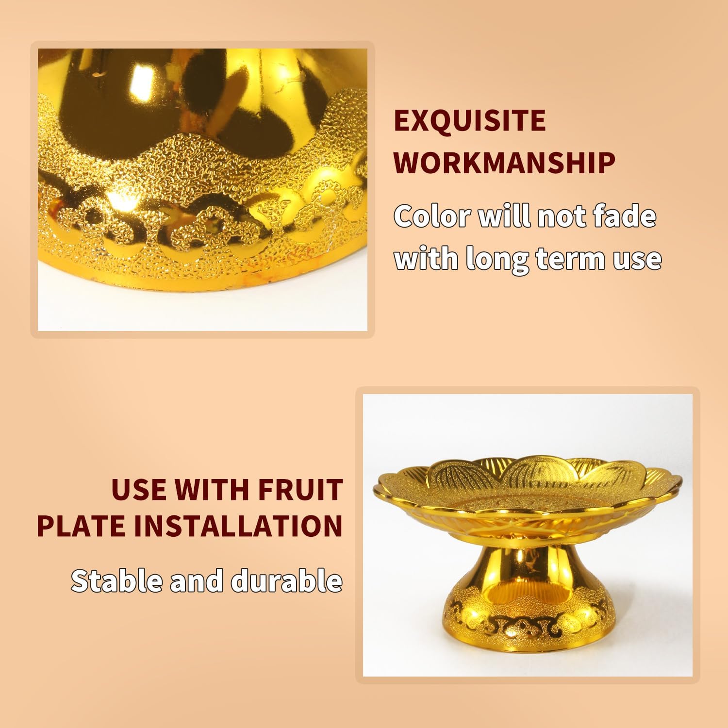 Buddhist Offering Plate Tray base with Golden Lotus Design - Serving for Fruit Offering, Home Dining,Temple Rituals( 2-Pack Base) 2PCS Base - Image 3