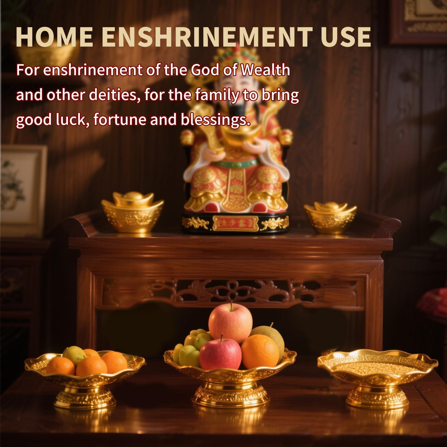 Buddhist Offering Plate Tray base with Golden Lotus Design - Serving for Fruit Offering, Home Dining,Temple Rituals( 2-Pack Base) 2PCS Base - Image 4