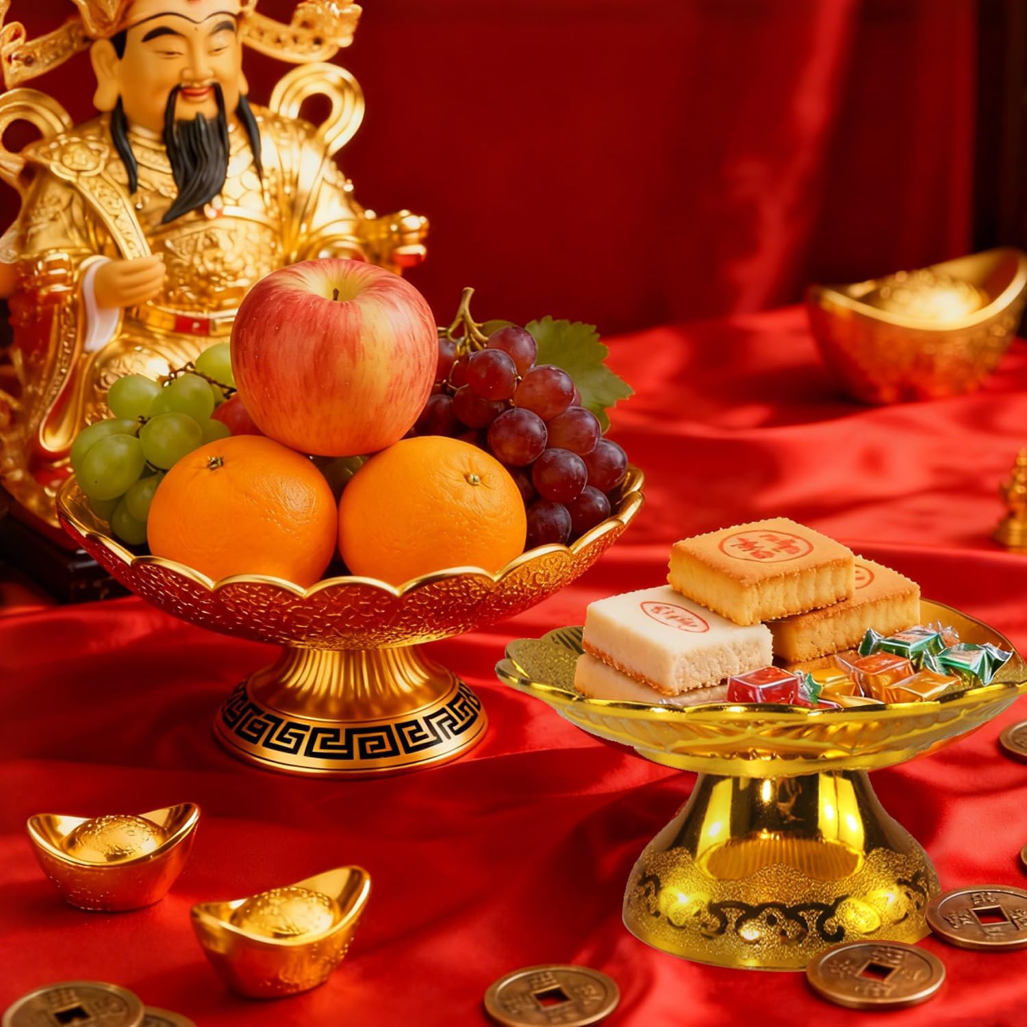 Buddhist Offering Plate Tray base with Golden Lotus Design - Serving for Fruit Offering, Home Dining,Temple Rituals( 2-Pack Base) 2PCS Base - Image 5