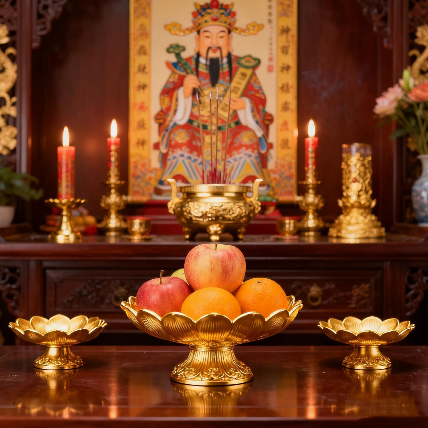 Buddhist Offering Plate Tray base with Golden Lotus Design - Serving for Fruit Offering, Home Dining,Temple Rituals( 2-Pack Base) 2PCS Base - Image 6
