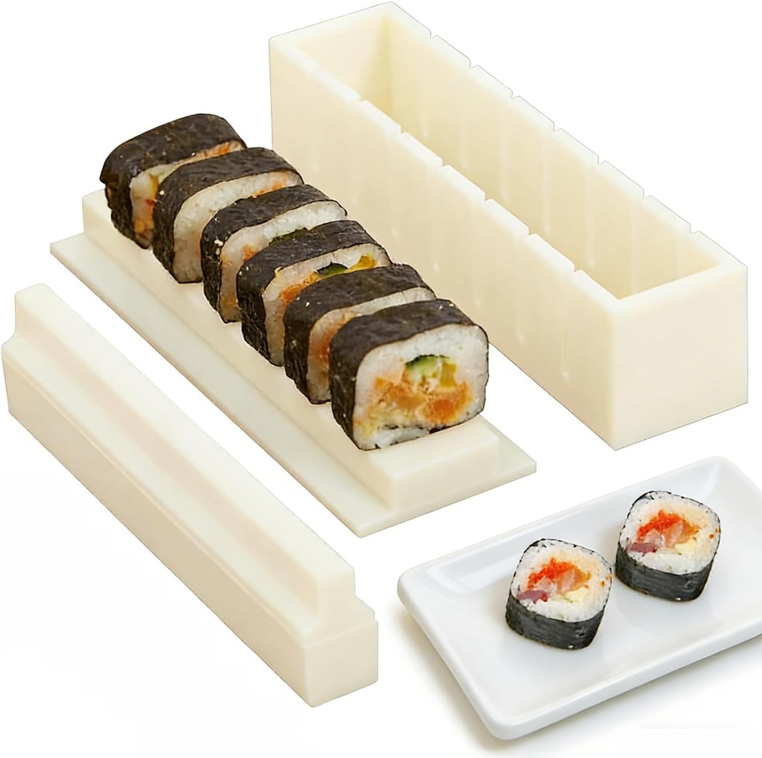 Sushi Maker Mold Kit, Easy DIY Onigiri Rice Ball Press, Plastic Shaper Tool for Home Kitchen Beginners (Square Shape) - Image 1