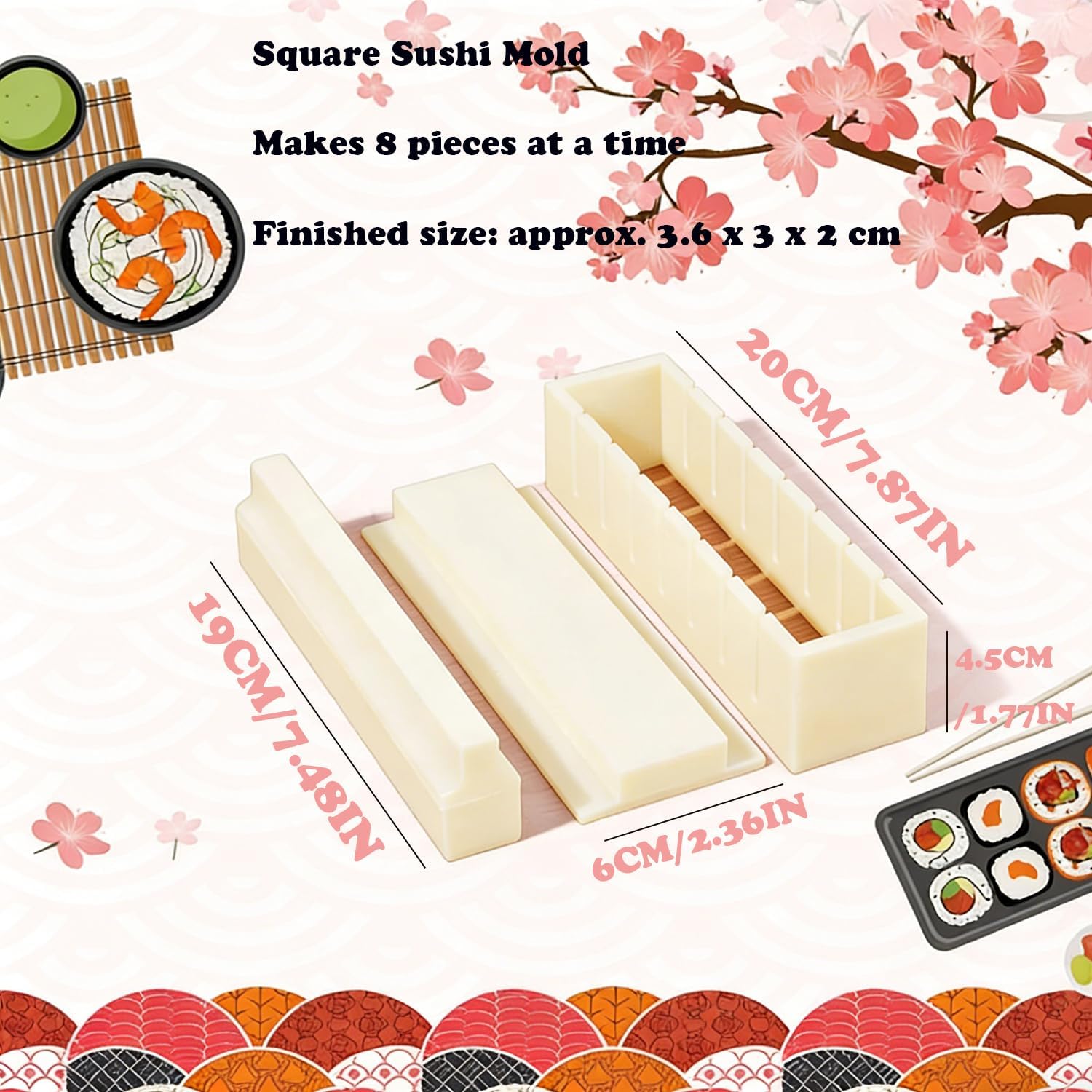 Sushi Maker Mold Kit, Easy DIY Onigiri Rice Ball Press, Plastic Shaper Tool for Home Kitchen Beginners (Square Shape) - Image 2