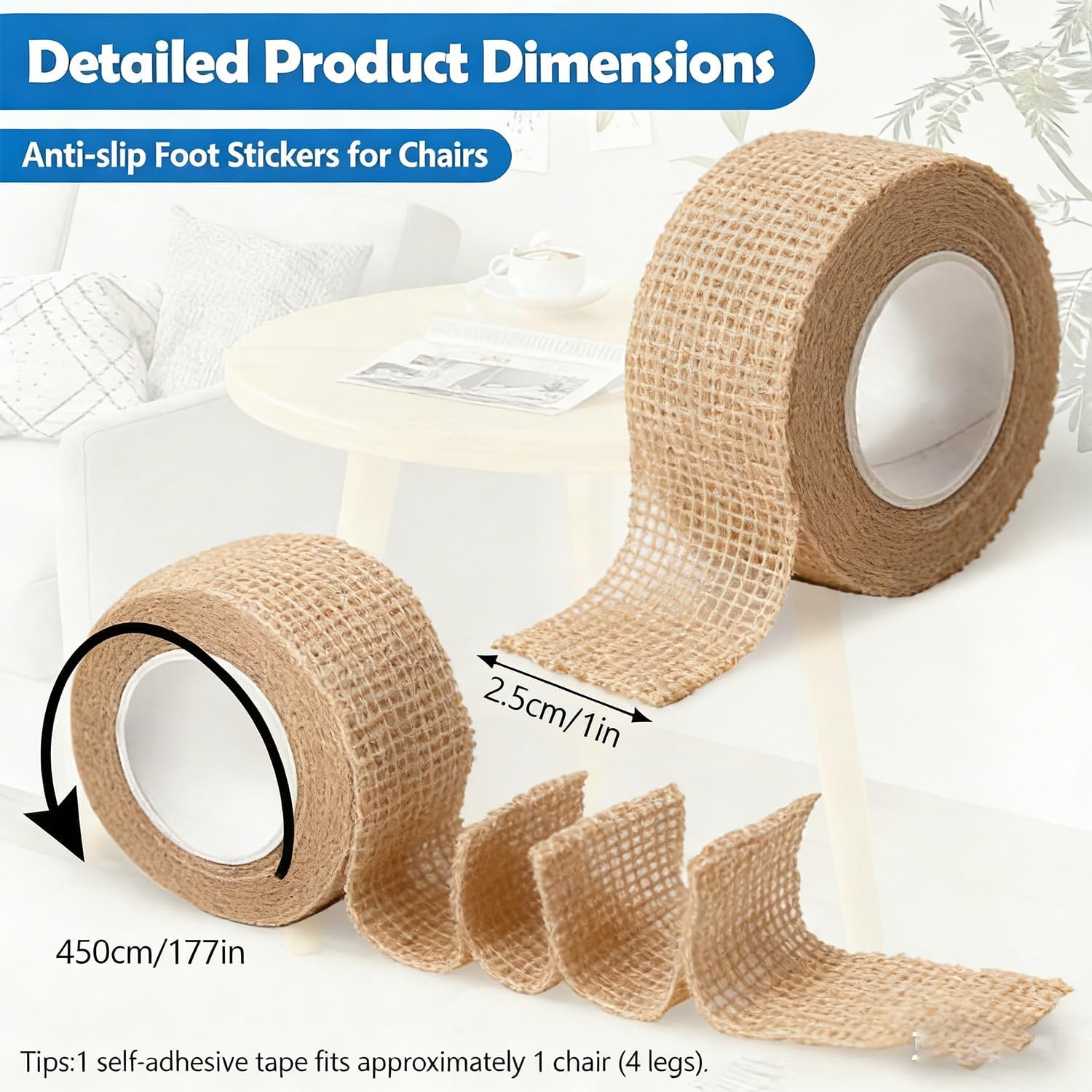 6 Rolls Floor Protector Pads for Chair Legs, Self-Adhesive Anti-Slip Furniture Tape 1