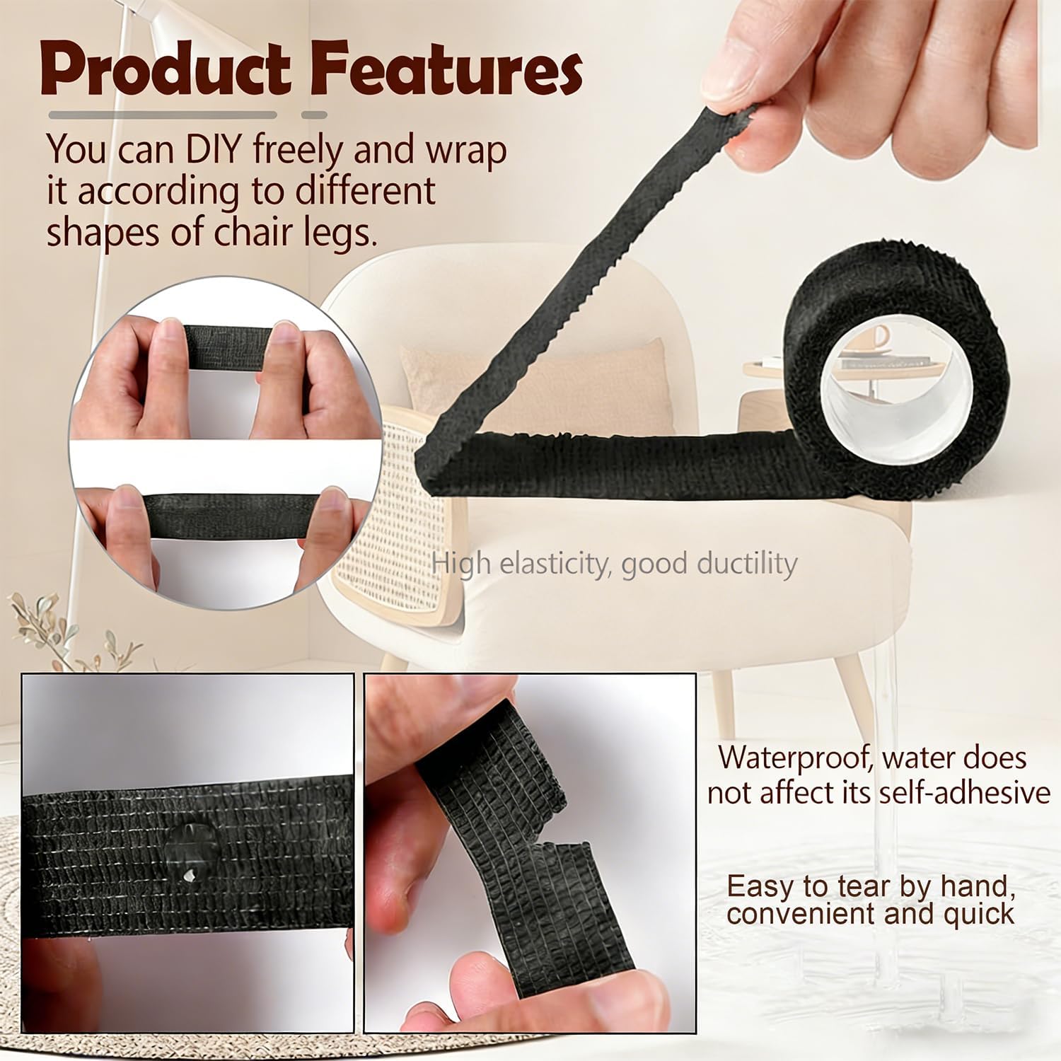 6 Rolls Floor Protector Pads for Chair Legs, Self-Adhesive Anti-Slip Furniture Tape 1