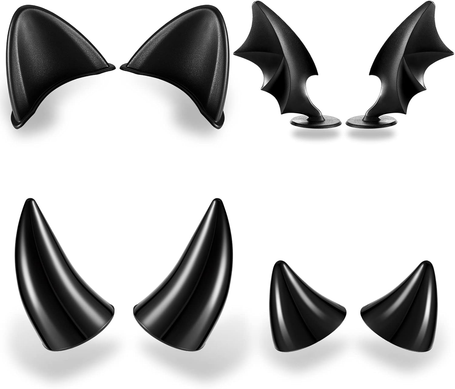 4 Pairs Helmet Devil Horns Motorcycle Accessories Cat Ears Wings with Adhesive Suction Cup Ski Bike for Women Men, Black - Image 1