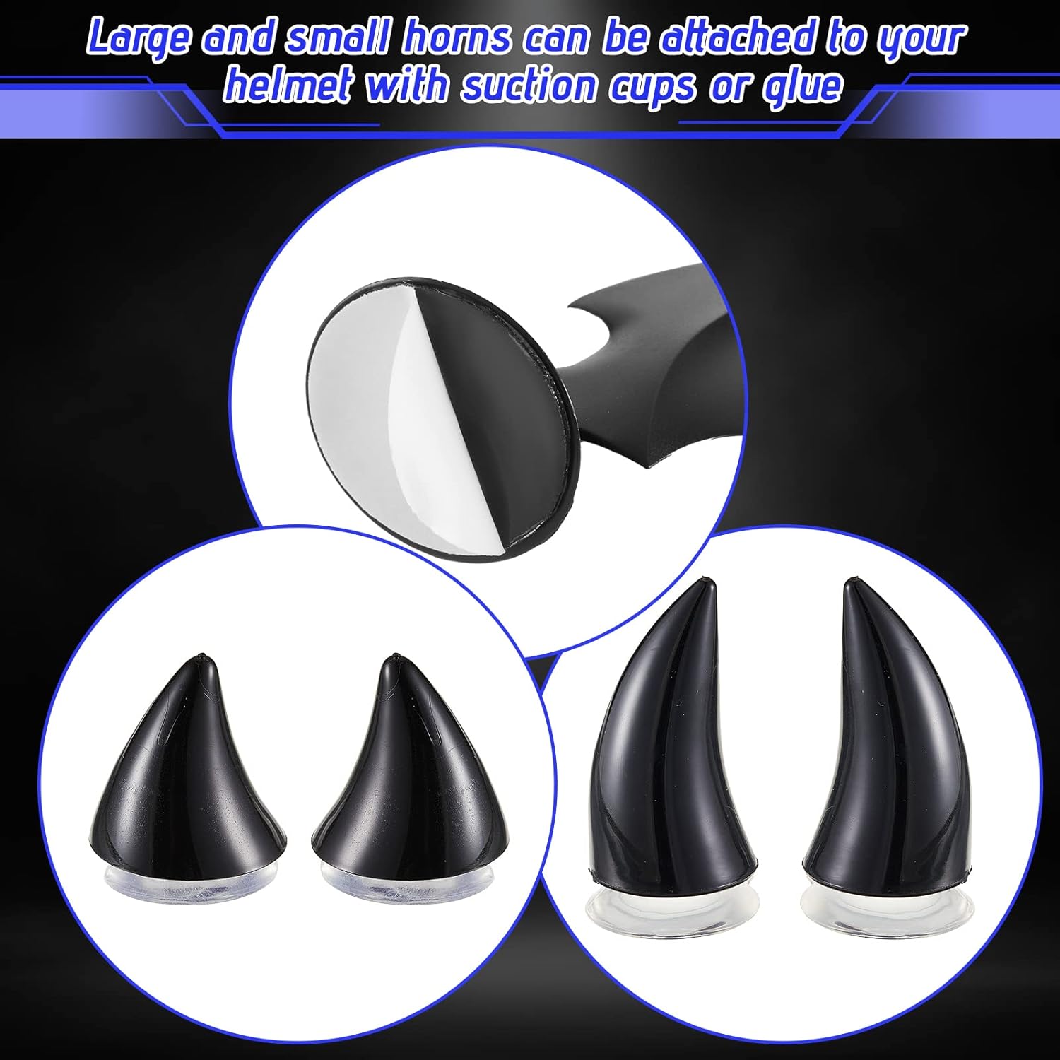 4 Pairs Helmet Devil Horns Motorcycle Accessories Cat Ears Wings with Adhesive Suction Cup Ski Bike for Women Men, Black - Image 3