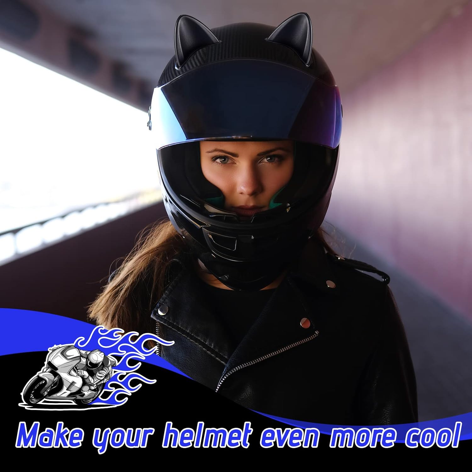 4 Pairs Helmet Devil Horns Motorcycle Accessories Cat Ears Wings with Adhesive Suction Cup Ski Bike for Women Men, Black - Image 6