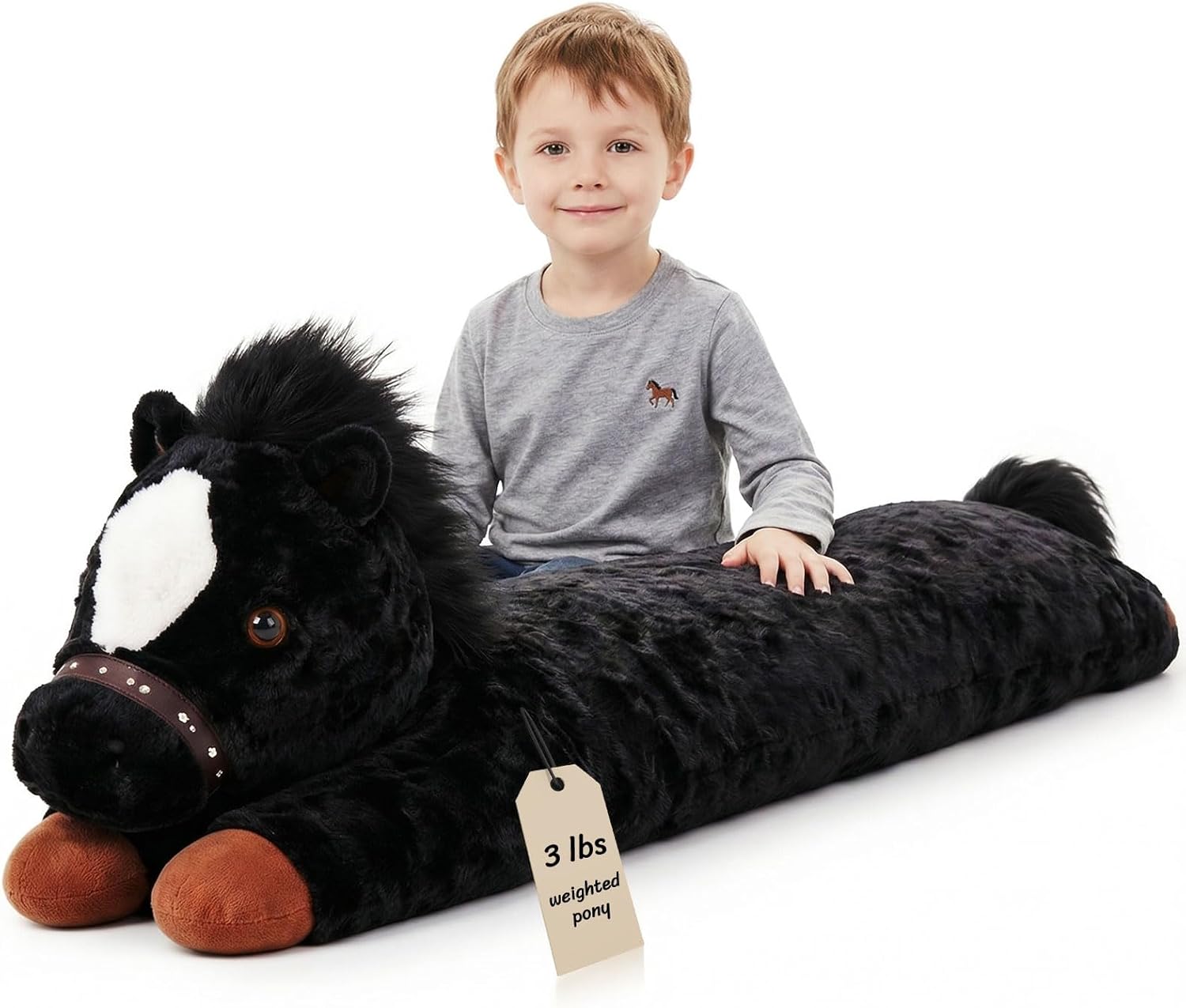 47 Inches Giant Horse Stuffed Animal Weighted Oversized Black Plush Toys Soft Hugging Pillow Bedroom Decor Backrest for Accent Chairs Birthday Gift Kids Boys Girls Adults - Image 1