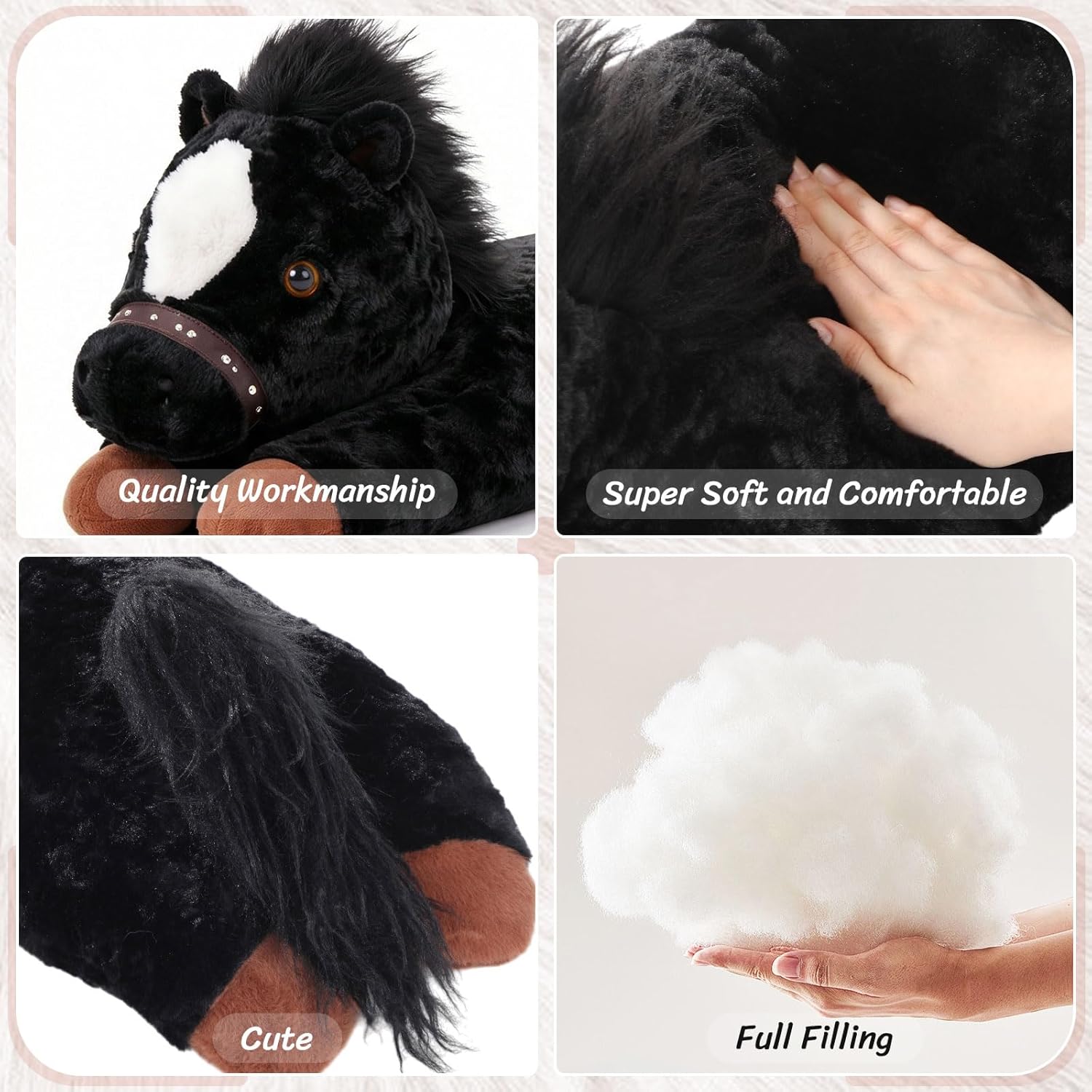 47 Inches Giant Horse Stuffed Animal Weighted Oversized Black Plush Toys Soft Hugging Pillow Bedroom Decor Backrest for Accent Chairs Birthday Gift Kids Boys Girls Adults - Image 3