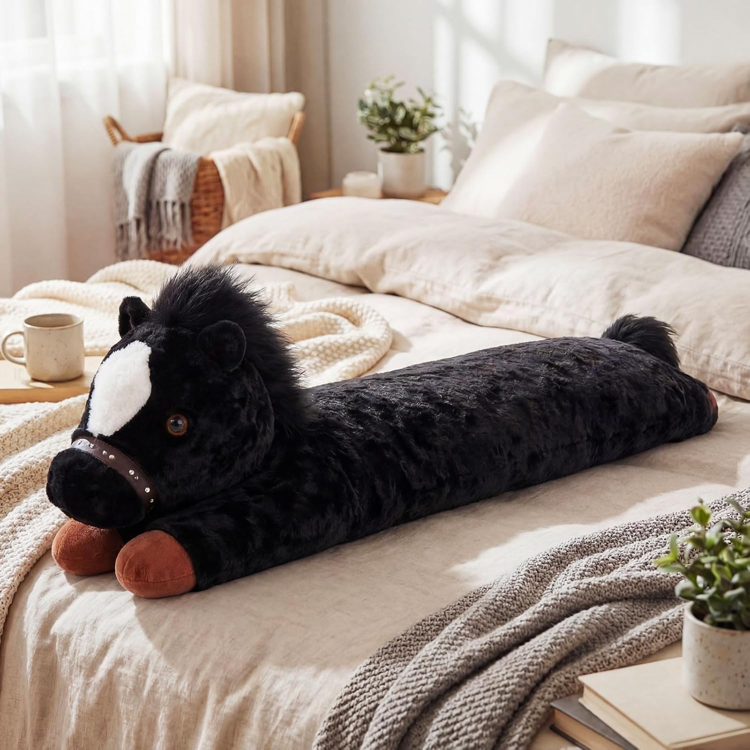 47 Inches Giant Horse Stuffed Animal Weighted Oversized Black Plush Toys Soft Hugging Pillow Bedroom Decor Backrest for Accent Chairs Birthday Gift Kids Boys Girls Adults - Image 4