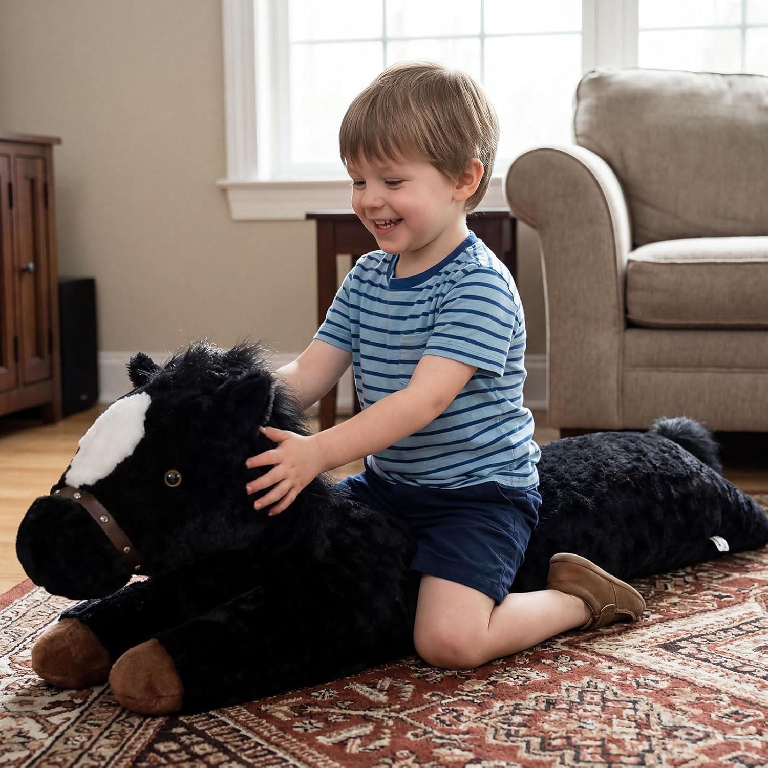 47 Inches Giant Horse Stuffed Animal Weighted Oversized Black Plush Toys Soft Hugging Pillow Bedroom Decor Backrest for Accent Chairs Birthday Gift Kids Boys Girls Adults - Image 5