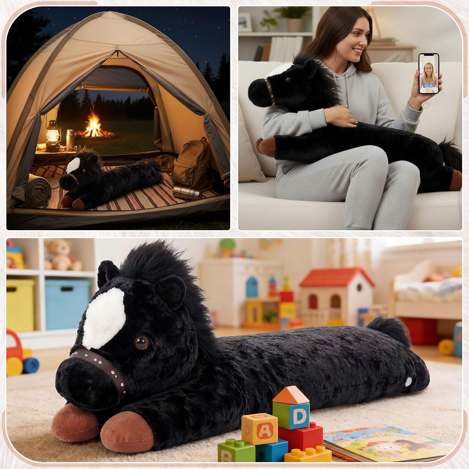 47 Inches Giant Horse Stuffed Animal Weighted Oversized Black Plush Toys Soft Hugging Pillow Bedroom Decor Backrest for Accent Chairs Birthday Gift Kids Boys Girls Adults - Image 6