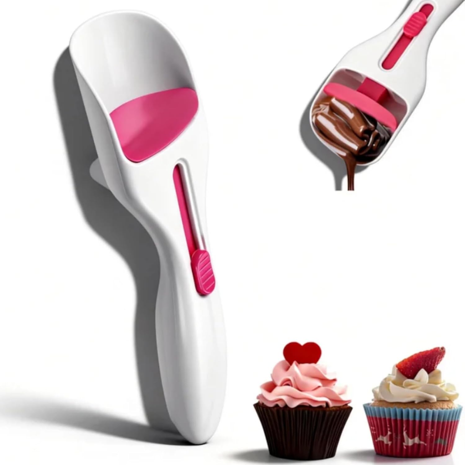 Cupcake Batter Scoop, Scoop Dispenser Sliding Button Baking Cake Dispensing Spoon for Baking, Pastry & Decorating - Image 1