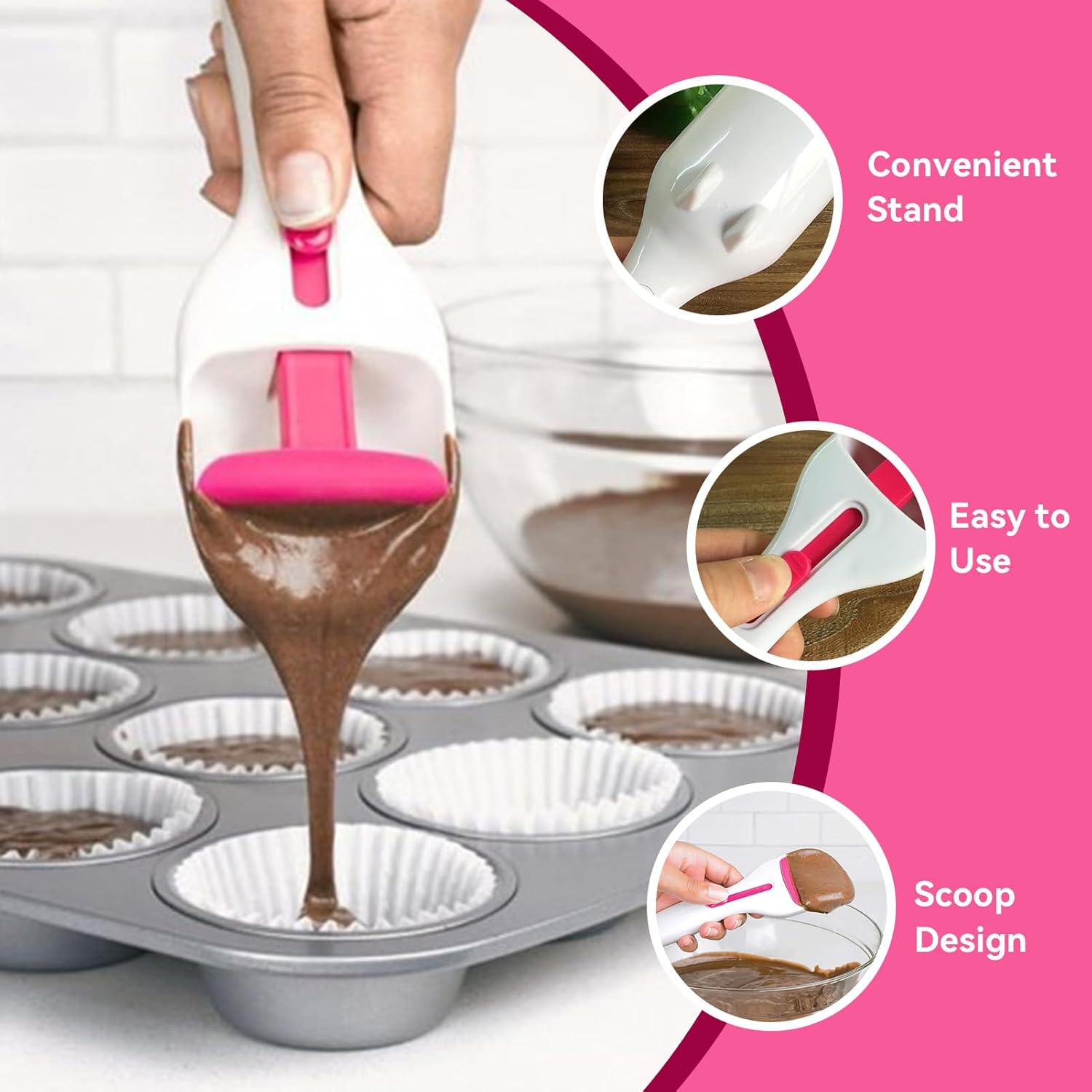 Cupcake Batter Scoop, Scoop Dispenser Sliding Button Baking Cake Dispensing Spoon for Baking, Pastry & Decorating - Image 2