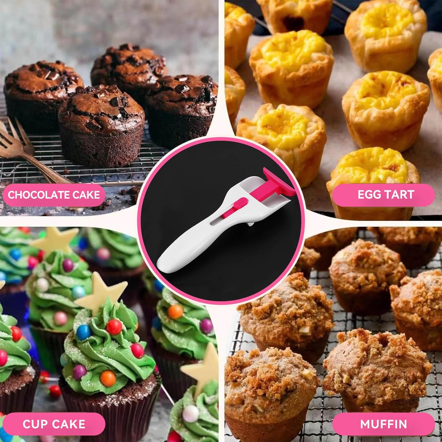 Cupcake Batter Scoop, Scoop Dispenser Sliding Button Baking Cake Dispensing Spoon for Baking, Pastry & Decorating - Image 6