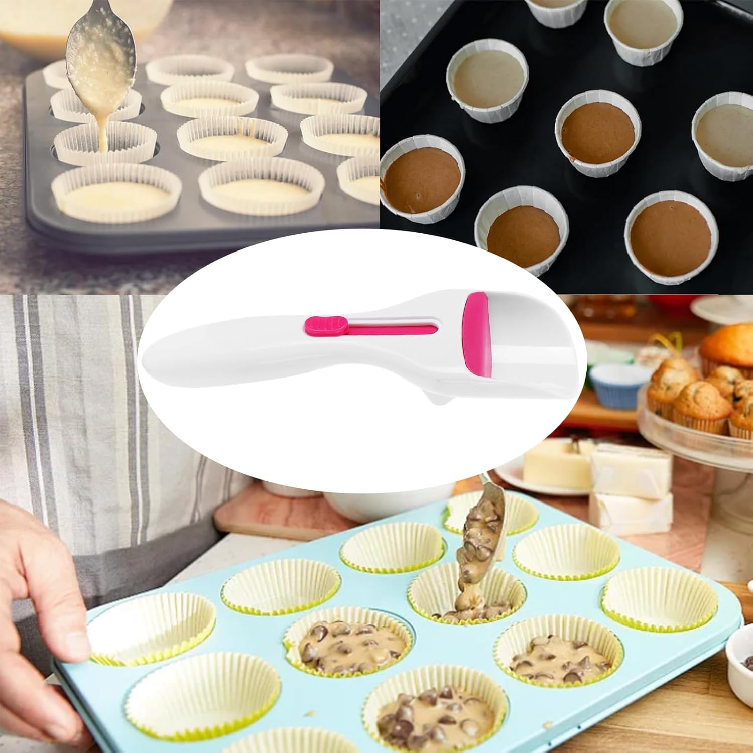 Cupcake Batter Scoop, Scoop Dispenser Sliding Button Baking Cake Dispensing Spoon for Baking, Pastry & Decorating - Image 7