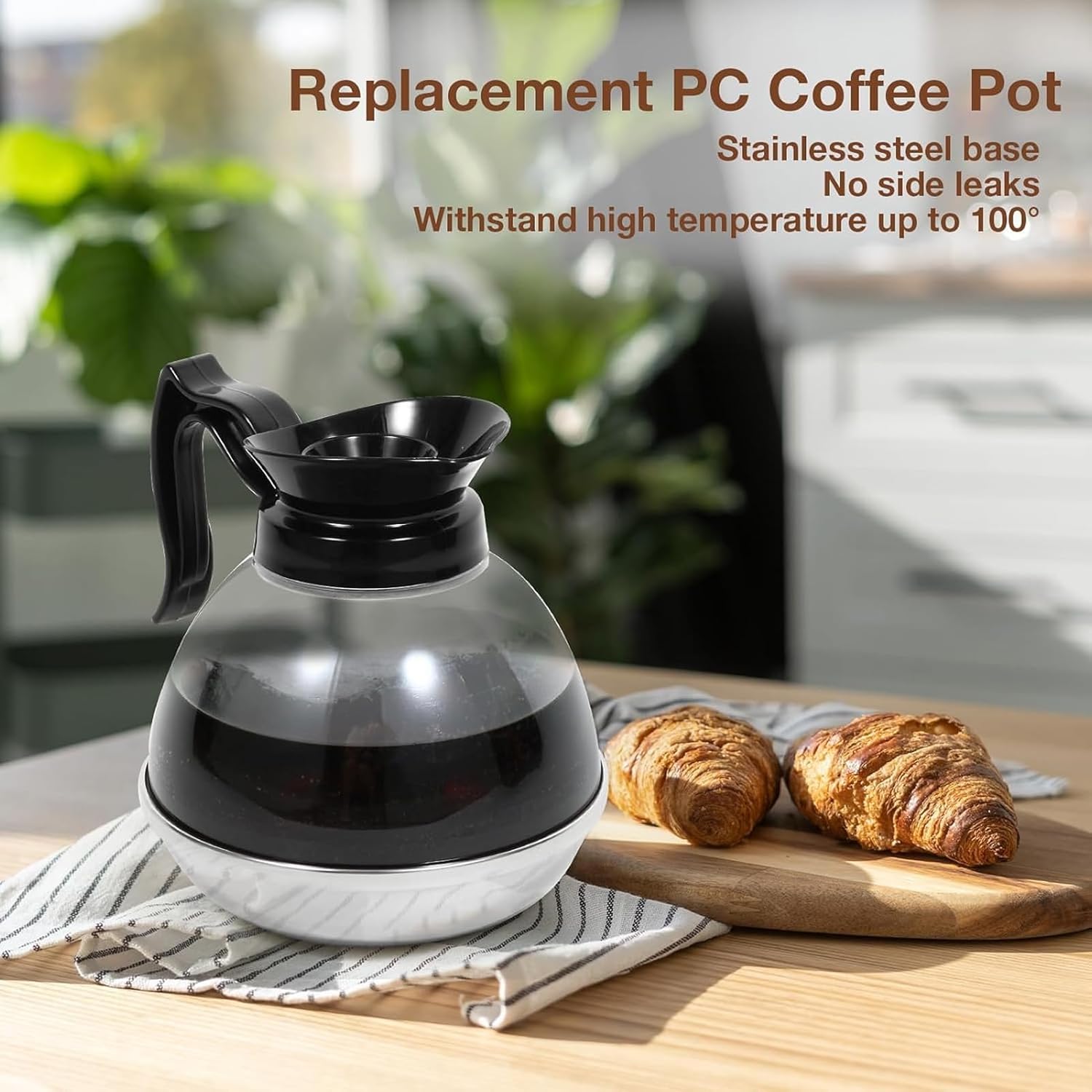 Coffee Decanter Pot, 1.2QT Universal Pot Commercial Maker Replacement with Black Handle for Machine Stove Reusable - Image 2