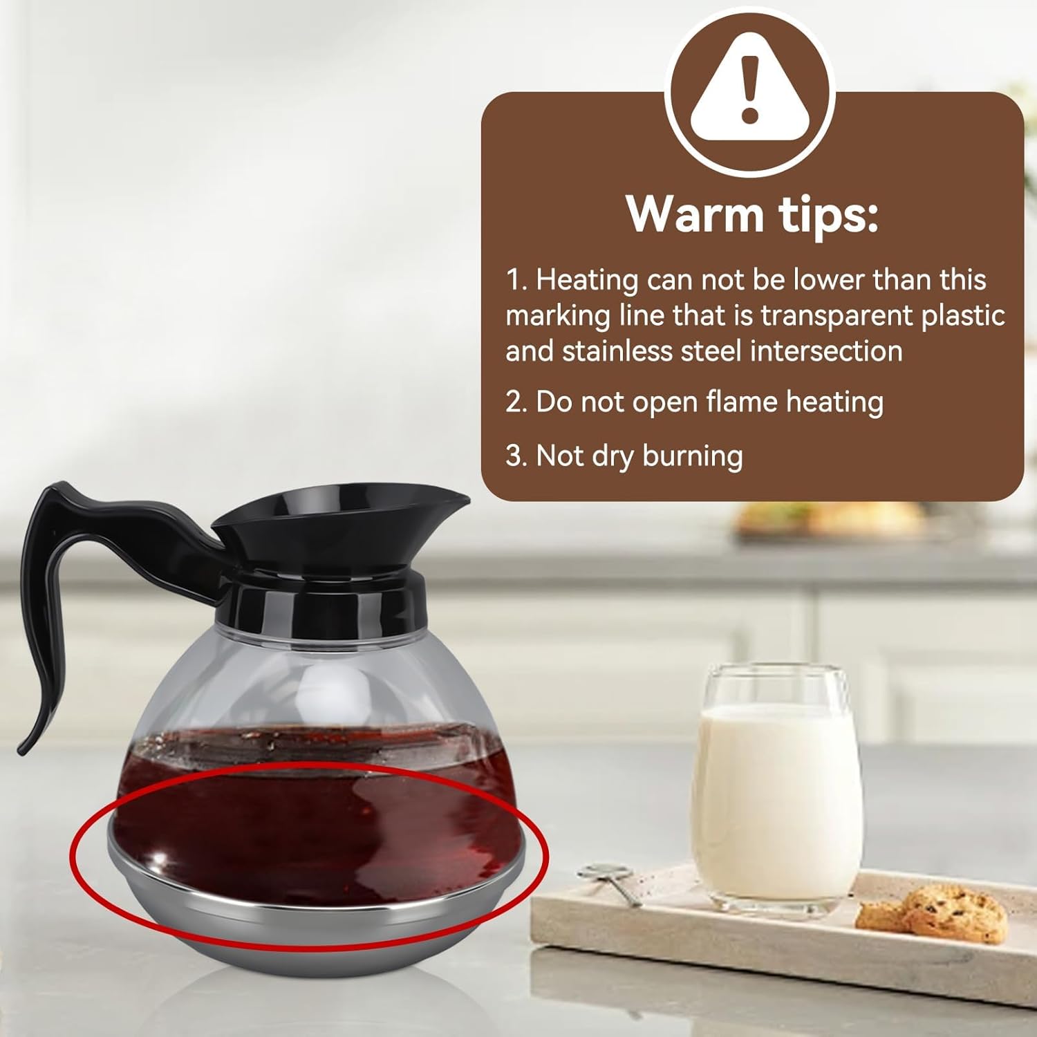Coffee Decanter Pot, 1.2QT Universal Pot Commercial Maker Replacement with Black Handle for Machine Stove Reusable - Image 4