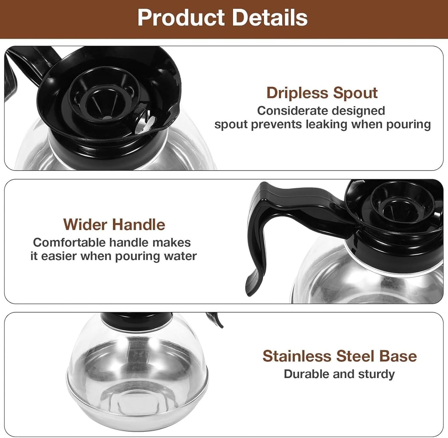 Coffee Decanter Pot, 1.2QT Universal Pot Commercial Maker Replacement with Black Handle for Machine Stove Reusable - Image 6