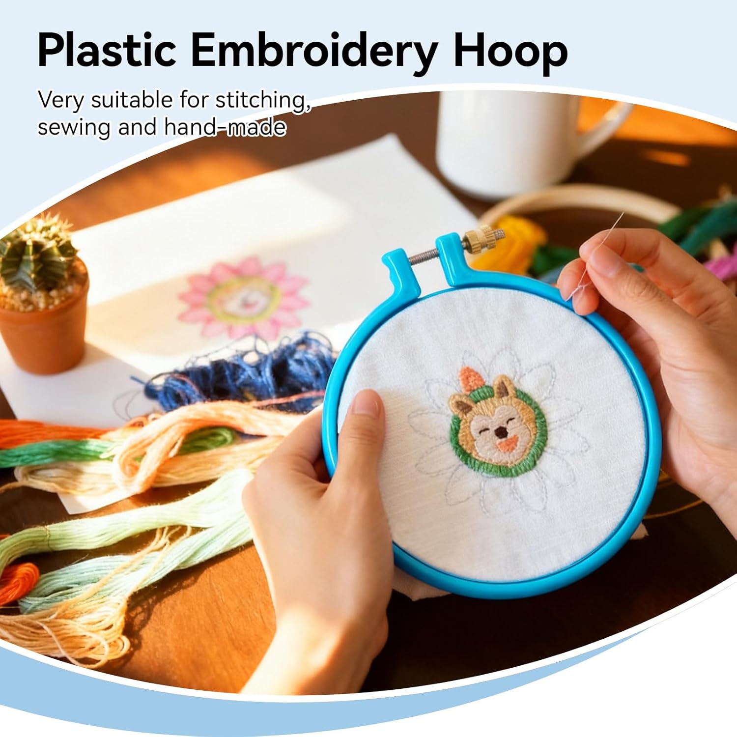 Embroidery Hoop Plastic, 5in Plastic Circle Cross Stitch Ring Supplies for Art Craft Sewing, Random Color - Image 2