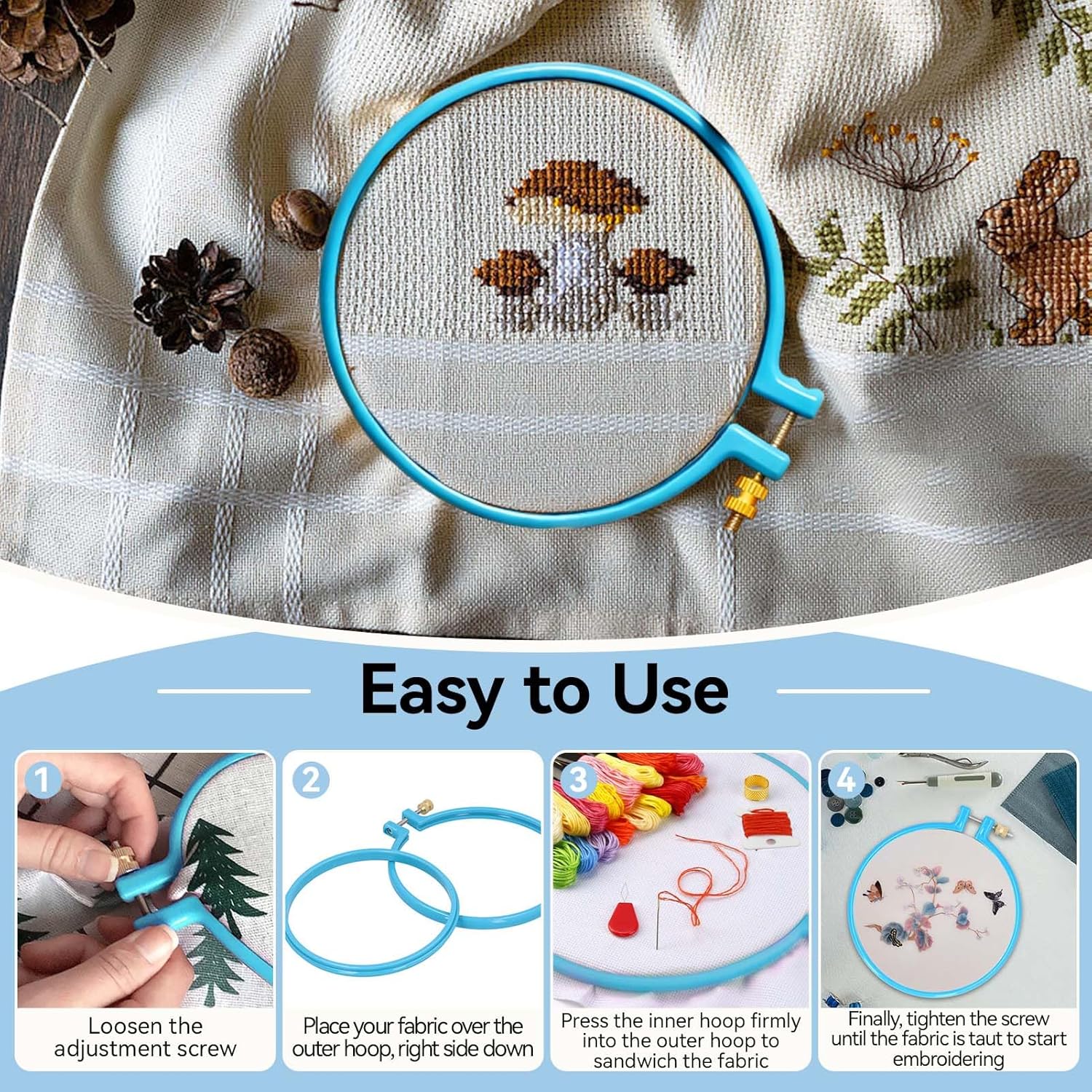 Embroidery Hoop Plastic, 5in Plastic Circle Cross Stitch Ring Supplies for Art Craft Sewing, Random Color - Image 4