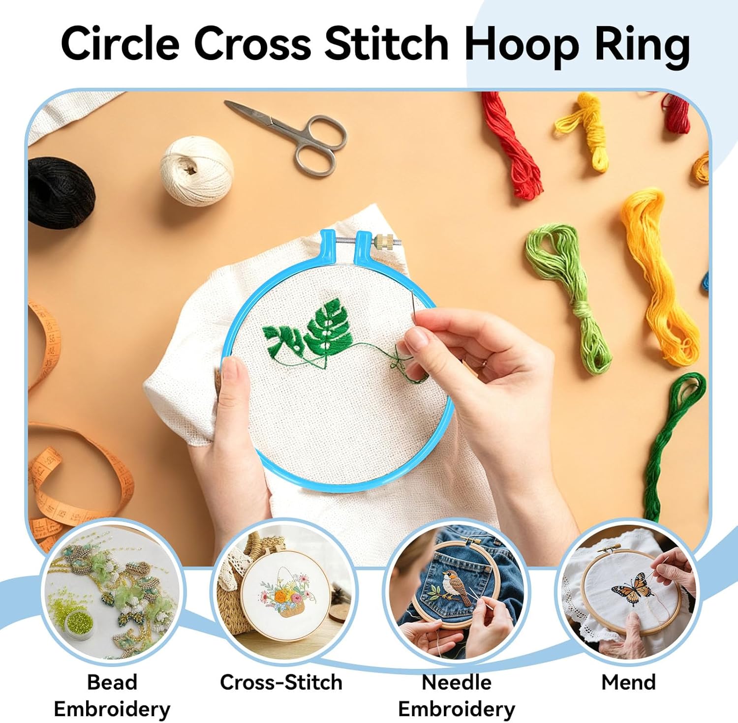 Embroidery Hoop Plastic, 5in Plastic Circle Cross Stitch Ring Supplies for Art Craft Sewing, Random Color - Image 5