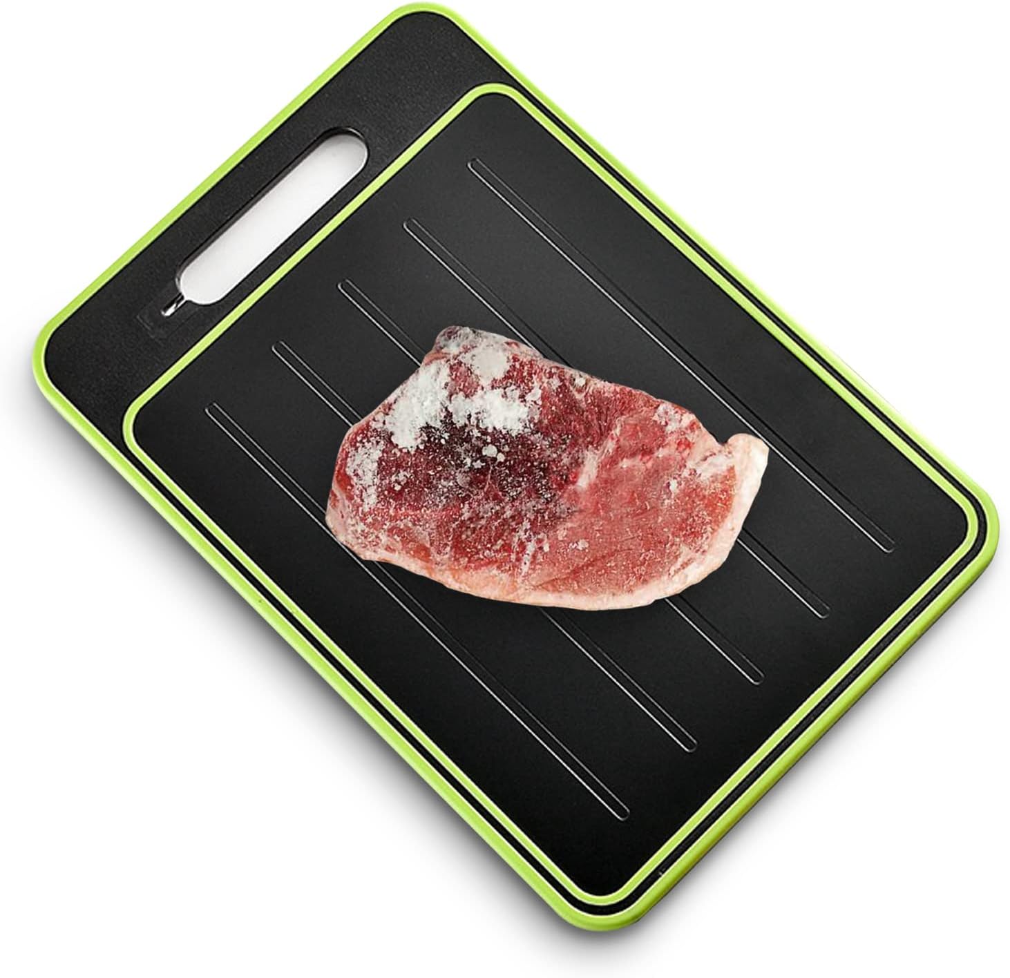 2 in 1 Defrosting Tray, Defrost Cutting Board with Knife Sharpener, Thawing Tray for Frozen Meat, Double Sided Sharpener - Image 1