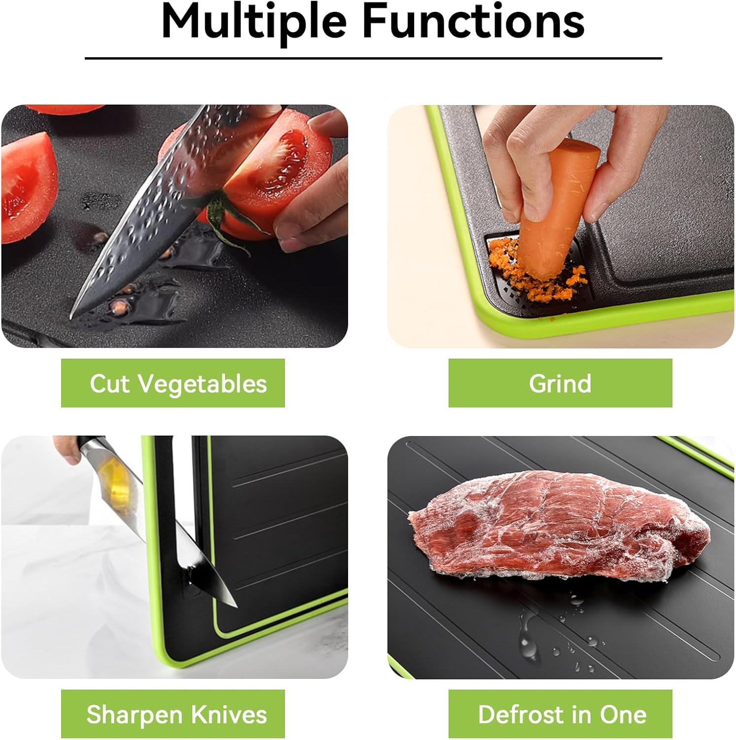 2 in 1 Defrosting Tray, Defrost Cutting Board with Knife Sharpener, Thawing Tray for Frozen Meat, Double Sided Sharpener - Image 6