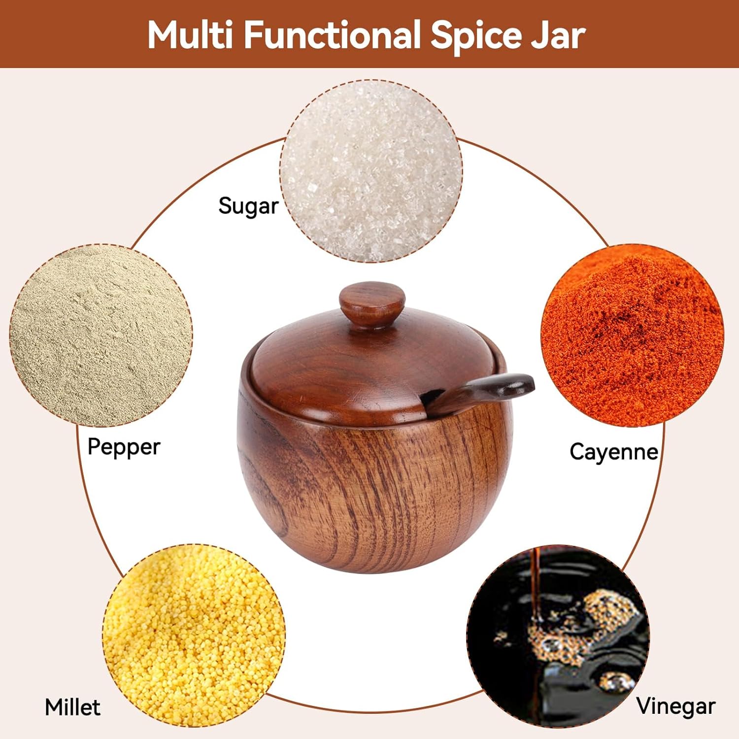 2 Pack Sugar Bowl with Lid and Spoon, Coffee Container Set Wooden Condiment Pot Decorative Storage Seasoning for Bar Table, Kitchen, Countertop - Image 6