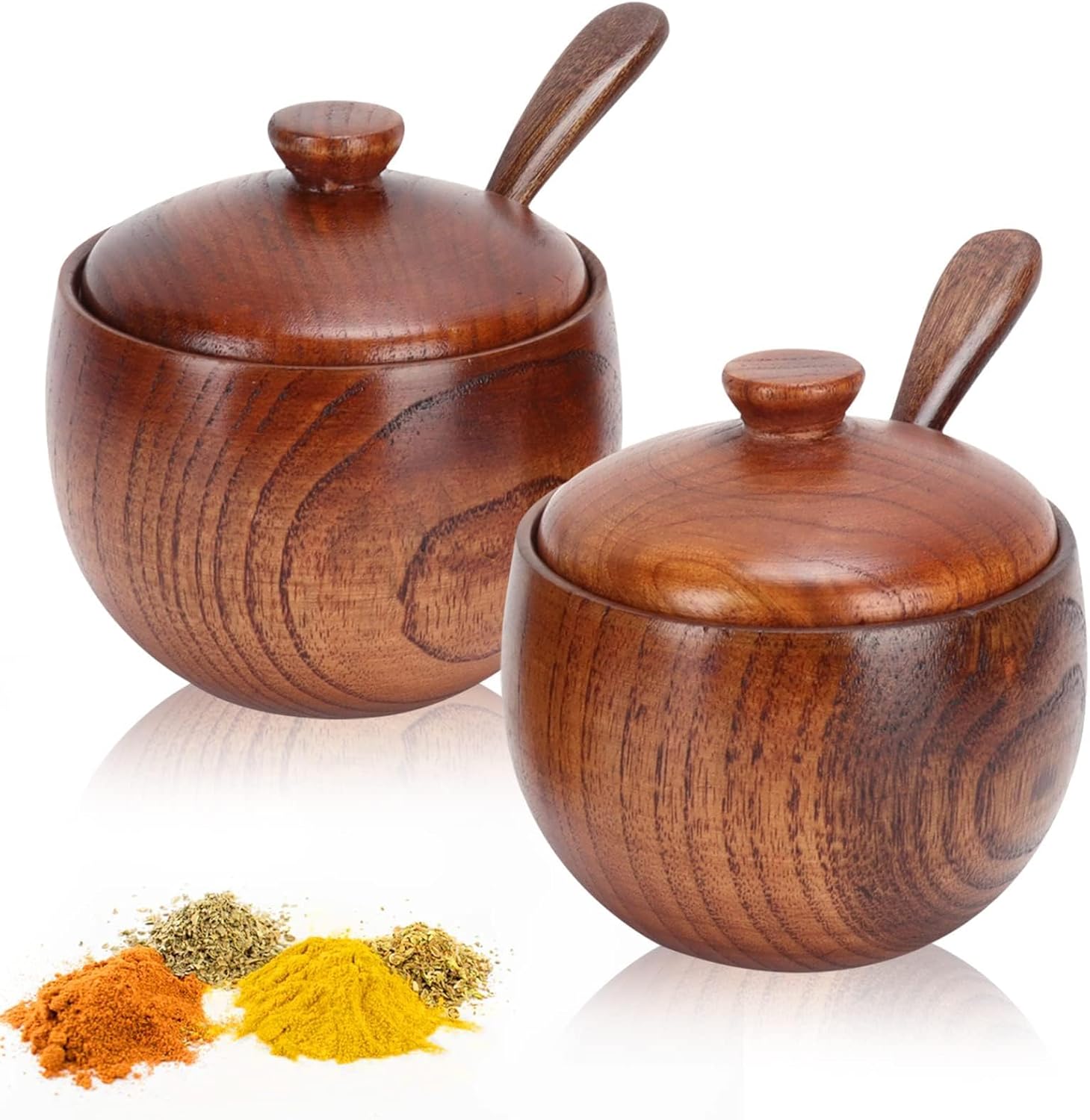 2 Pack Sugar Bowl with Lid and Spoon, Coffee Container Set Wooden Condiment Pot Decorative Storage Seasoning for Bar Table, Kitchen, Countertop - Image 7