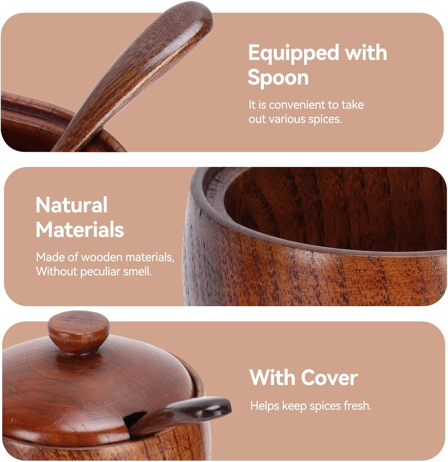 2 Pack Sugar Bowl with Lid and Spoon, Coffee Container Set Wooden Condiment Pot Decorative Storage Seasoning for Bar Table, Kitchen, Countertop - Image 8