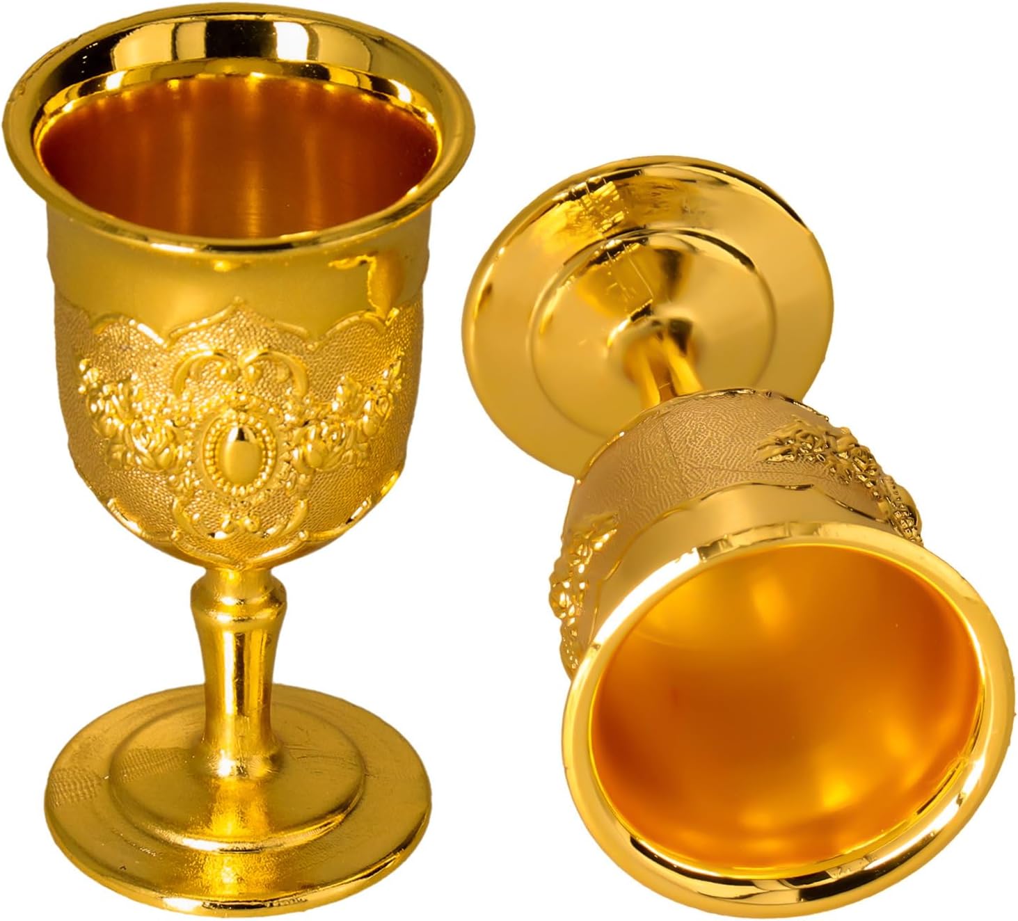 Mini Gold Goblet, 2PCS Altar Chalice 25ml Holy Metal Shot Glasses Wine Cup Medieval Goblet for Liqueur Whiskey, 1.5 x 2.7in - Image 1