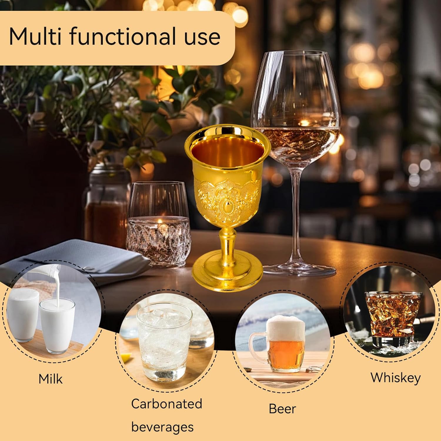 Mini Gold Goblet, 2PCS Altar Chalice 25ml Holy Metal Shot Glasses Wine Cup Medieval Goblet for Liqueur Whiskey, 1.5 x 2.7in - Image 2