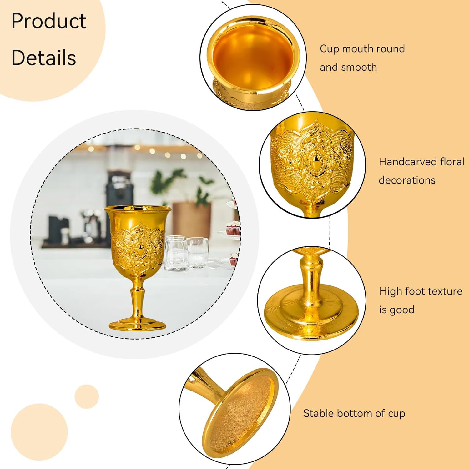 Mini Gold Goblet, 2PCS Altar Chalice 25ml Holy Metal Shot Glasses Wine Cup Medieval Goblet for Liqueur Whiskey, 1.5 x 2.7in - Image 4