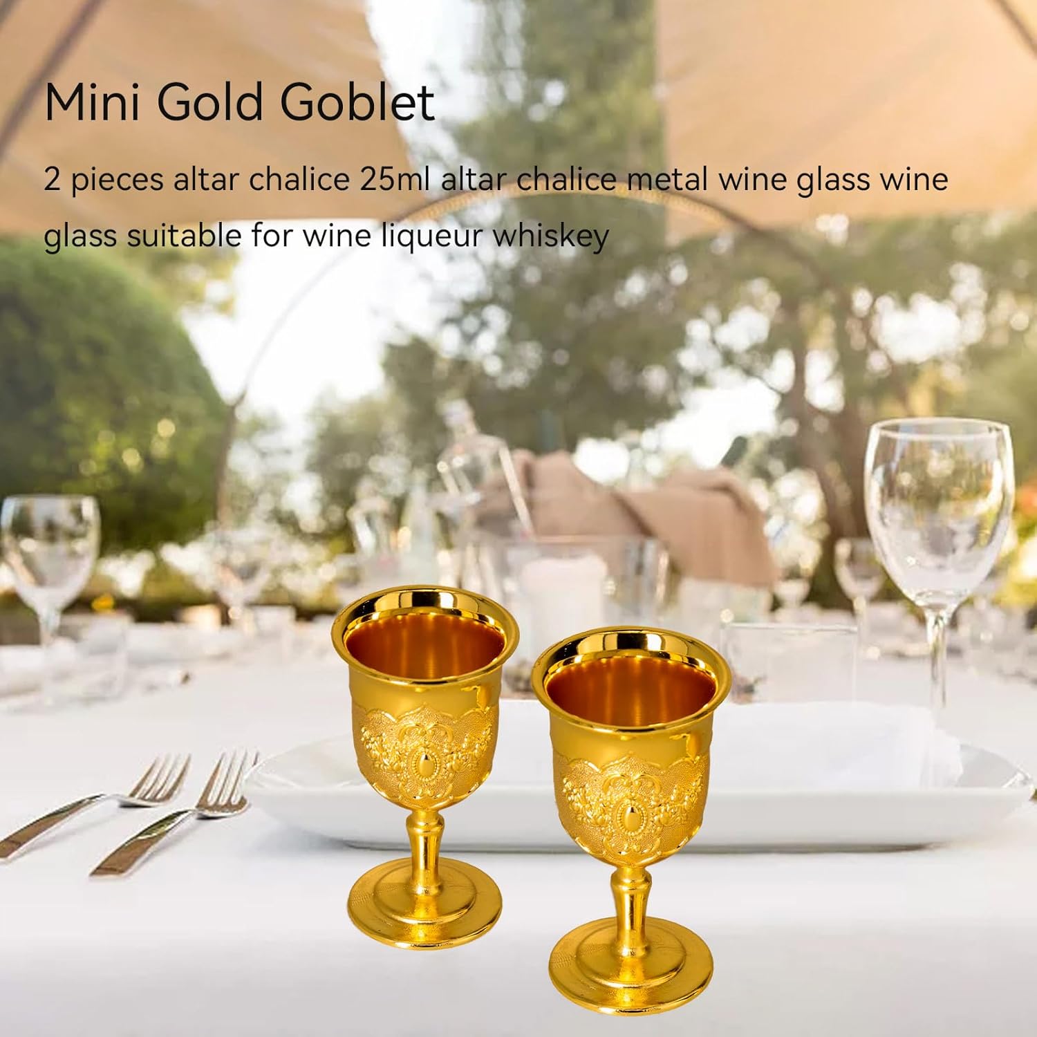 Mini Gold Goblet, 2PCS Altar Chalice 25ml Holy Metal Shot Glasses Wine Cup Medieval Goblet for Liqueur Whiskey, 1.5 x 2.7in - Image 6