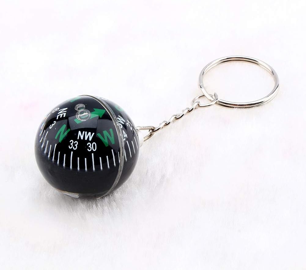 Ball Compass Keychain, 28mm Liquid Filled Portable Hiking Key Rings Mini Survival Navigation Equipment for Camping Travel - Image 1